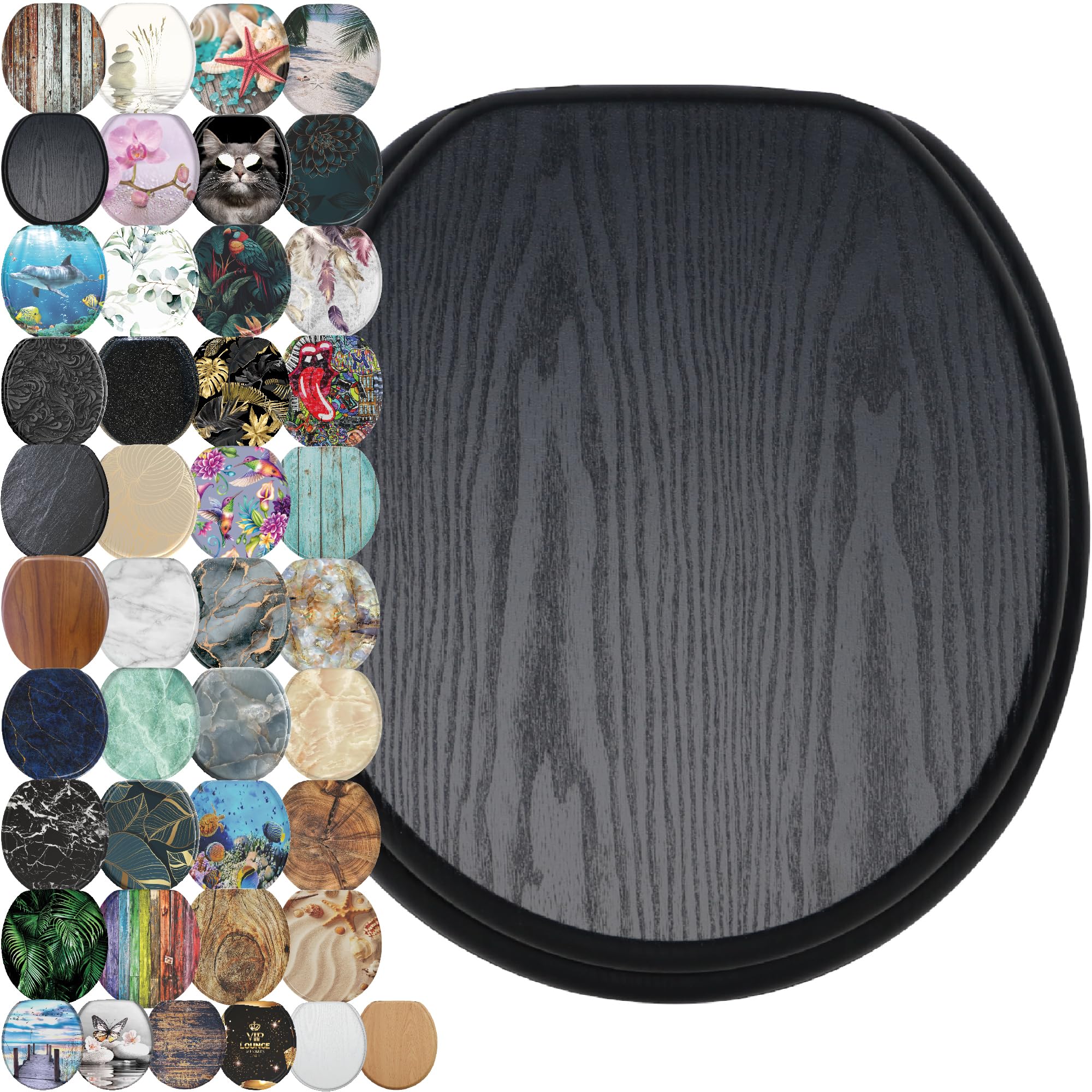 Abattant WC rond bois noir fermeture lente lunette de toilette Sanilo réglable