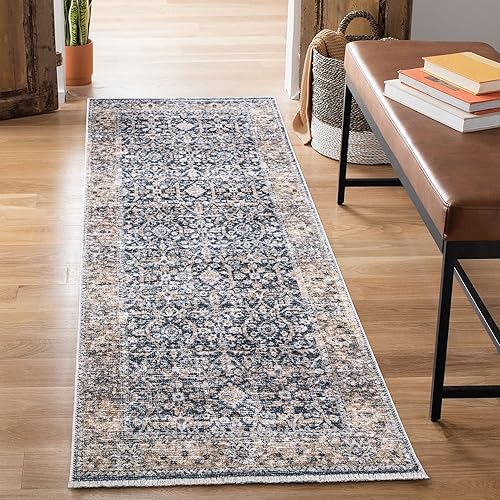 Miniatura 1 de Bloom Rugs - Alfombra caminera Caria lavable, antideslizante, de 1,83 m, color azul oscuro y habano, para entrada, pasillo, baño y cocina, tamaño