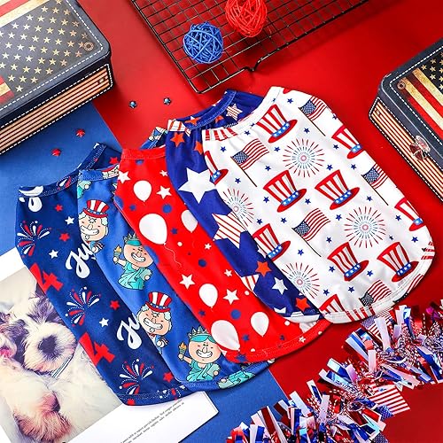 Miniatura 7 de 5 piezas de camisa patriótica para perros pequeños ropa de cachorro estadounidense para chihuahua yorkies bandera estadounidense trajes de verano