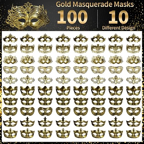 Miniatura 2 de yeload Máscaras de máscaras, 100 máscaras vintage a granel para fiesta de máscaras, veneciano, Mardi Gras, Halloween, máscaras para mujeres y hombres