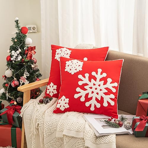 Miniatura 5 de Funda de almohada de algodón con diseño de bendición navideña de 18 x 18 pulgadas, para cama, sofá, automóvil, fundas de almohada bordadas con copos