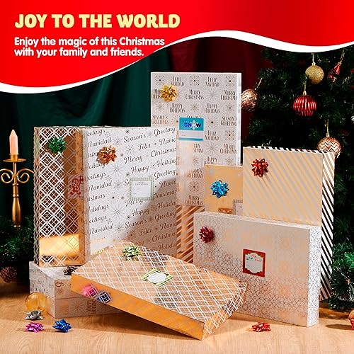 Miniatura 5 de JOYIN 12 cajas de regalo de camisa de Navidad, 15 x 10 x 2 pulgadas, 6 cajas de regalo de camisas con diseños de pintura laminada dorada, caja de