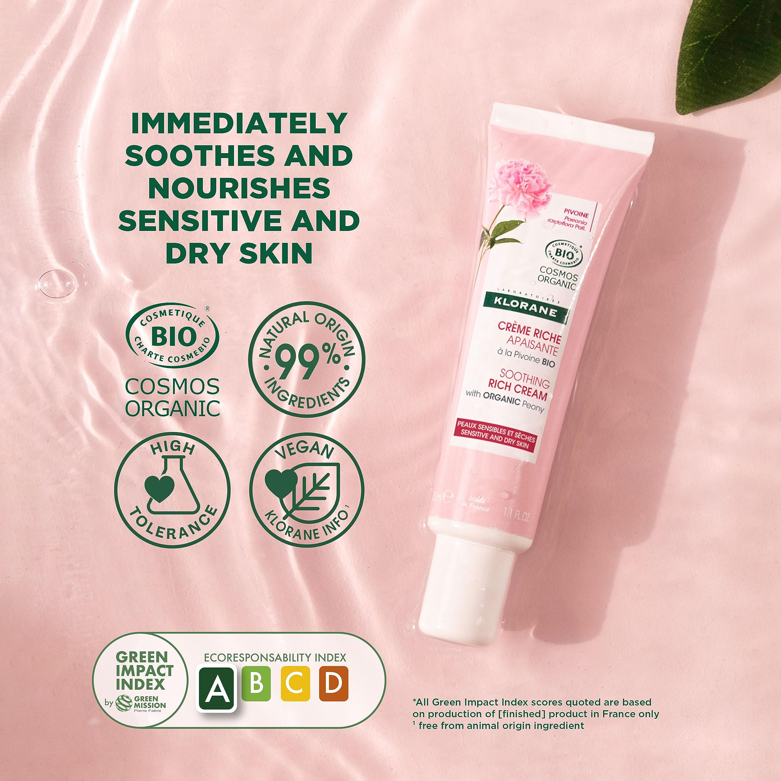 Klorane Soothing moisturising Rich Cream with Organic Peony for Sensitive and Dry Skin 40ml, white, 40 ml (Pack of 1) - Image 3