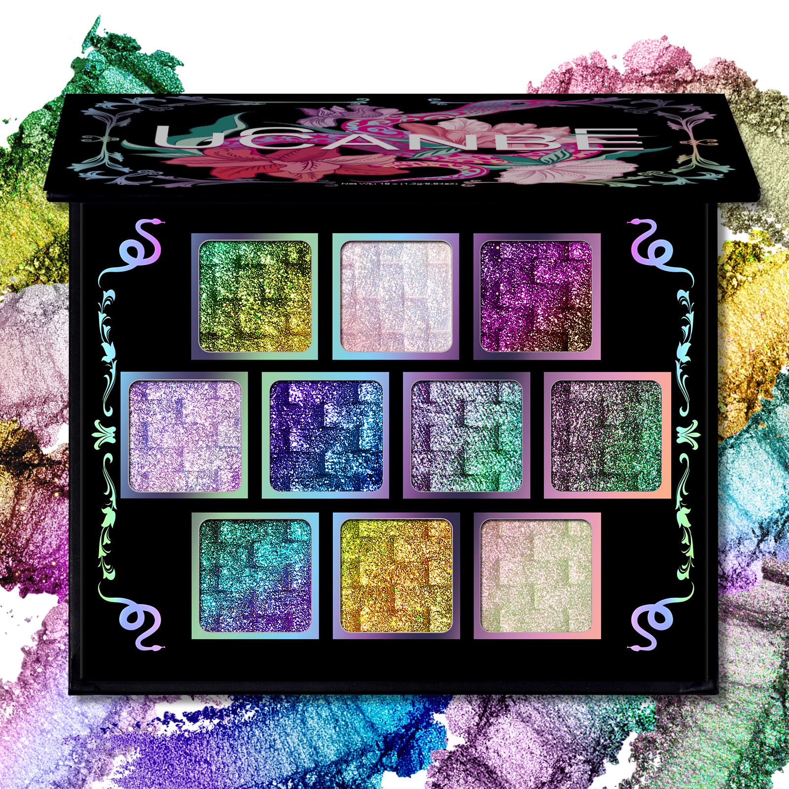 UCANBE Chameleon Multichrome Eyeshadow Palette, 10 Colors Shifting Chromatic Light-Reflecting Metallic Eye Shadow