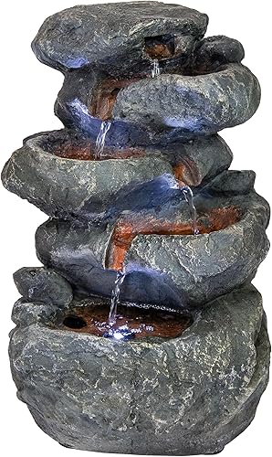 Sunnydaze - Fuente de agua de mesa 6-Tier Stone Falls con luz LED, 15 pulgadas.