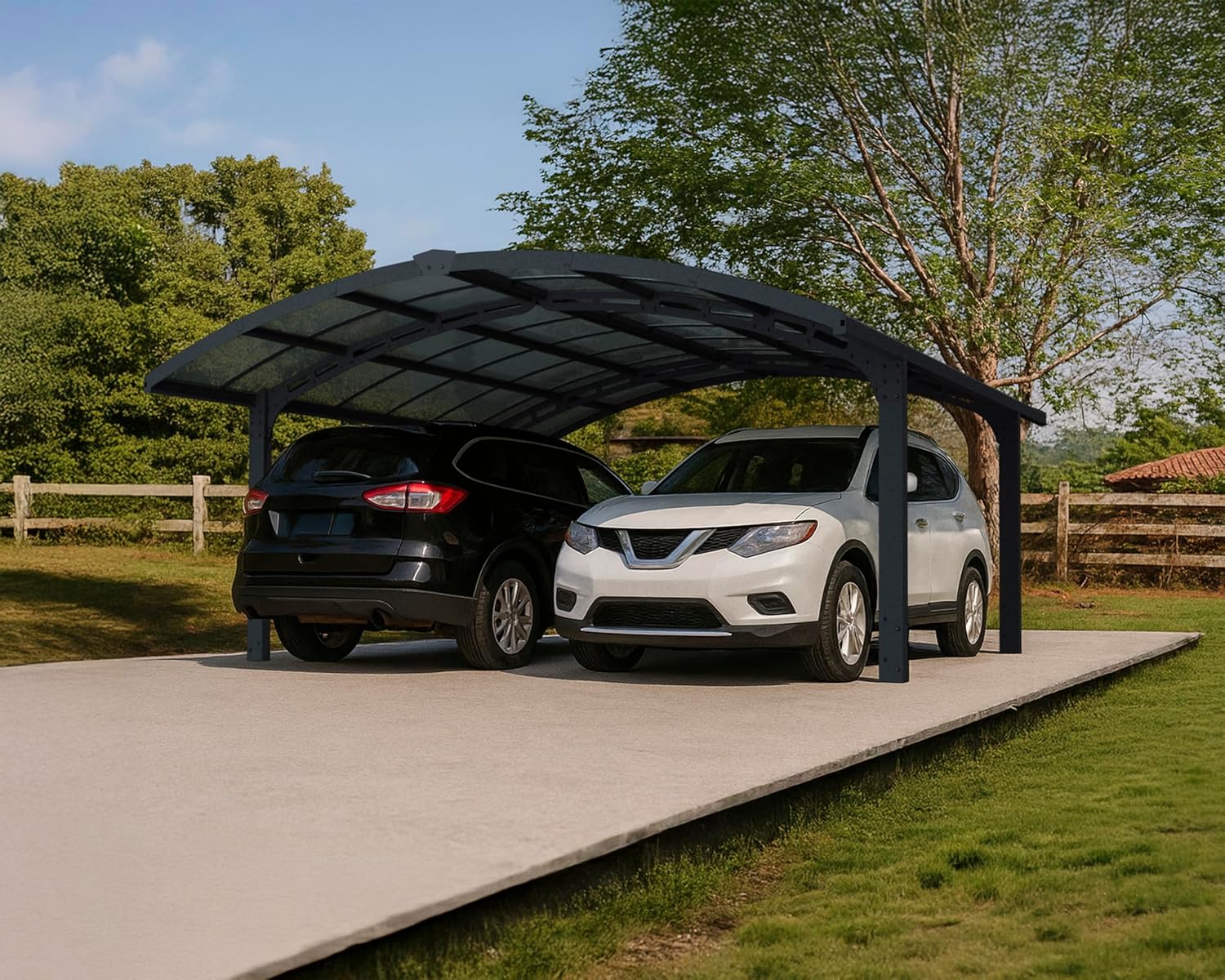 Palram - Canopia Arizona 19 Ft. x 16 Ft. x 9 Ft. Arch Double Carport Aluminum Metal Frame and Polycarbonate Panels Car Port for Outdoor Driveway Car, Truck, RV, Trailer, Boat Storage (Breeze Gray)