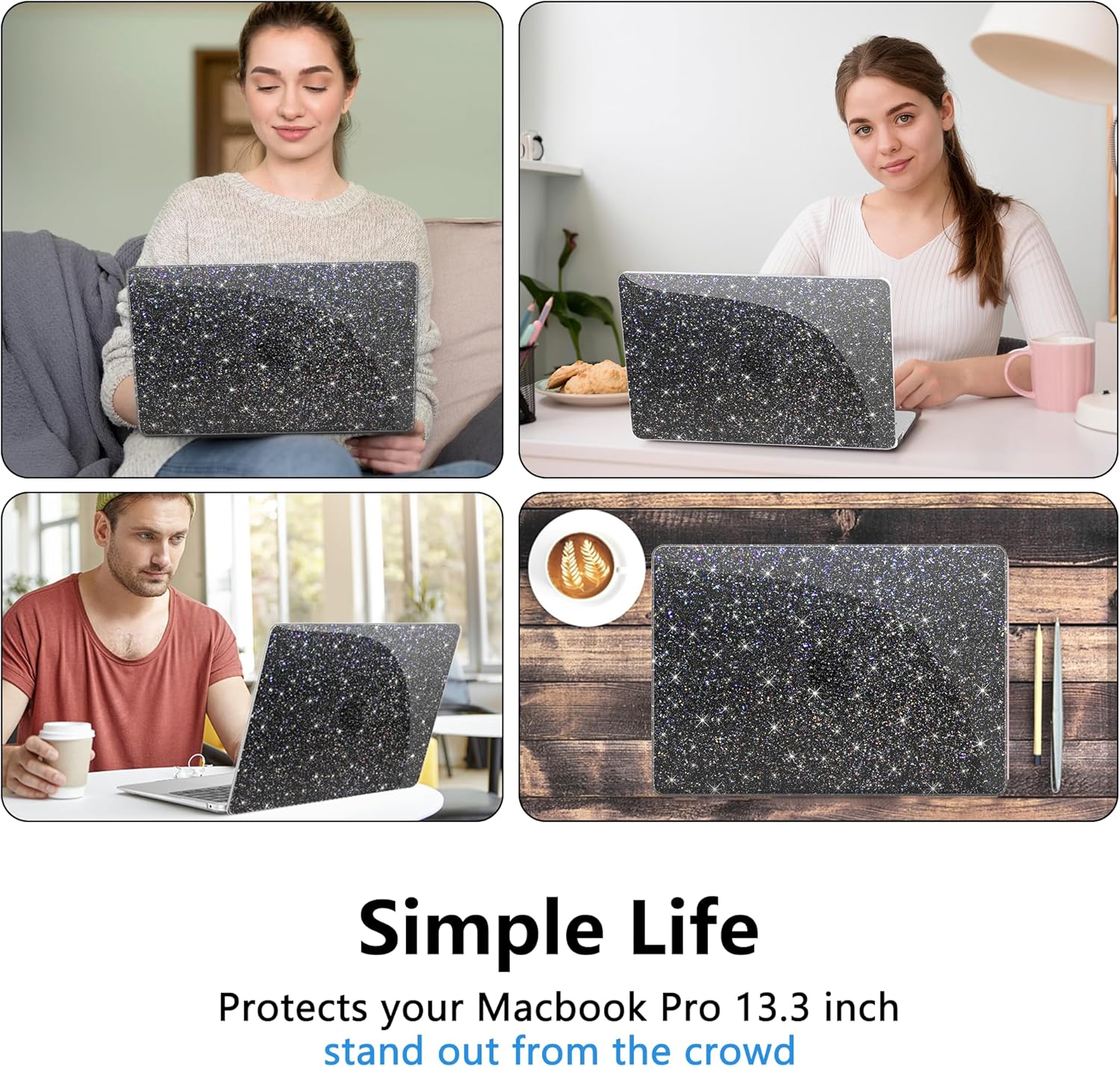 AKIT Compatible with MacBook Pro 13 inch Case M2 A2338 2025-2016 M1 A2251 A2289 A2159 A1989 A1708 A1706, Glossy Glitter Hard Shell Laptop Case&Keyboard Cover&Screen Protector Film, Black - Image 7