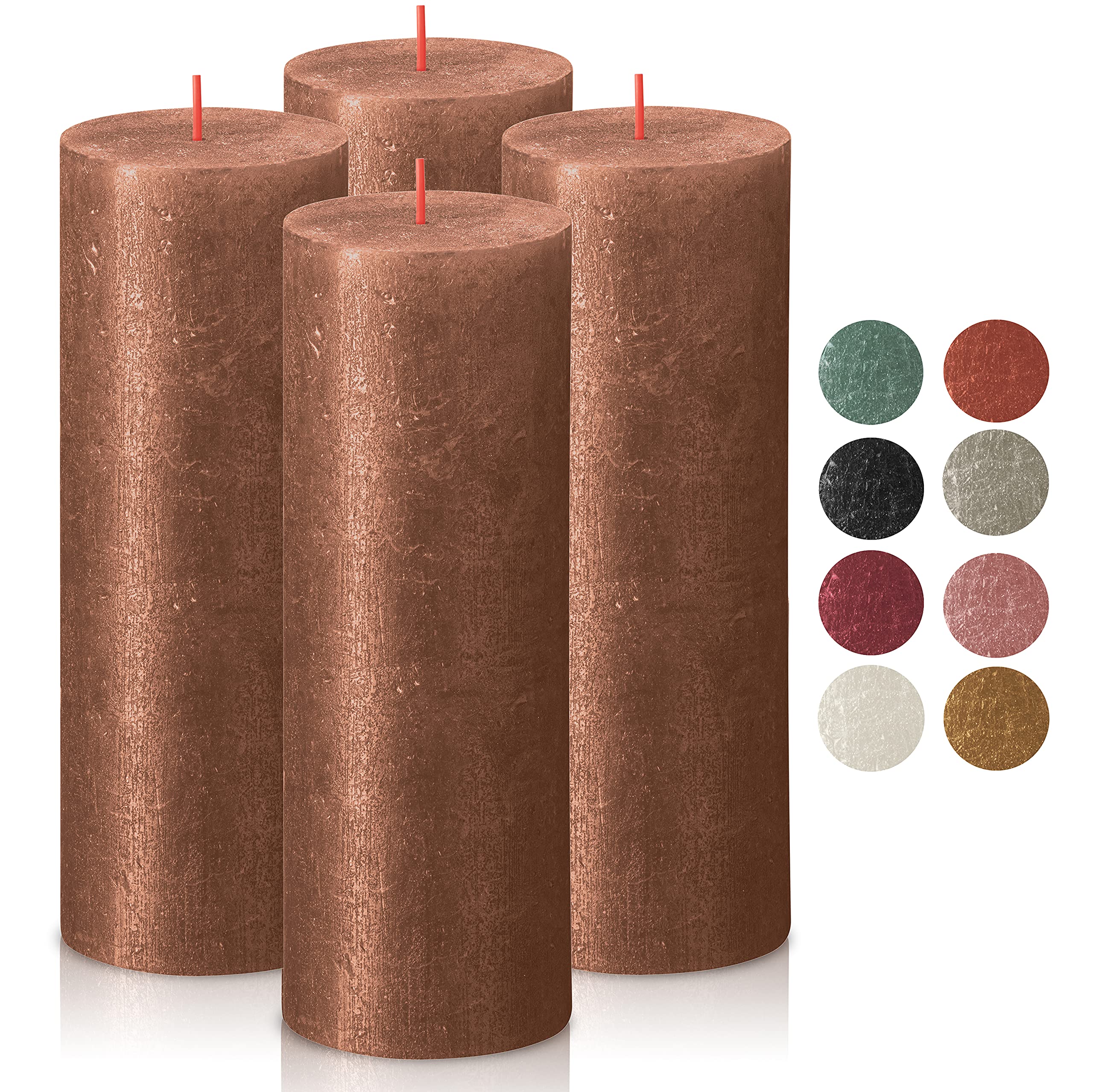 bolsius copper shimmer metallic pillar candles 4 pack - 2.75 x 7.5 inches - premium european quality - includes natural plant-based wax - unscented dripless smokeless 85 hour party décor candles