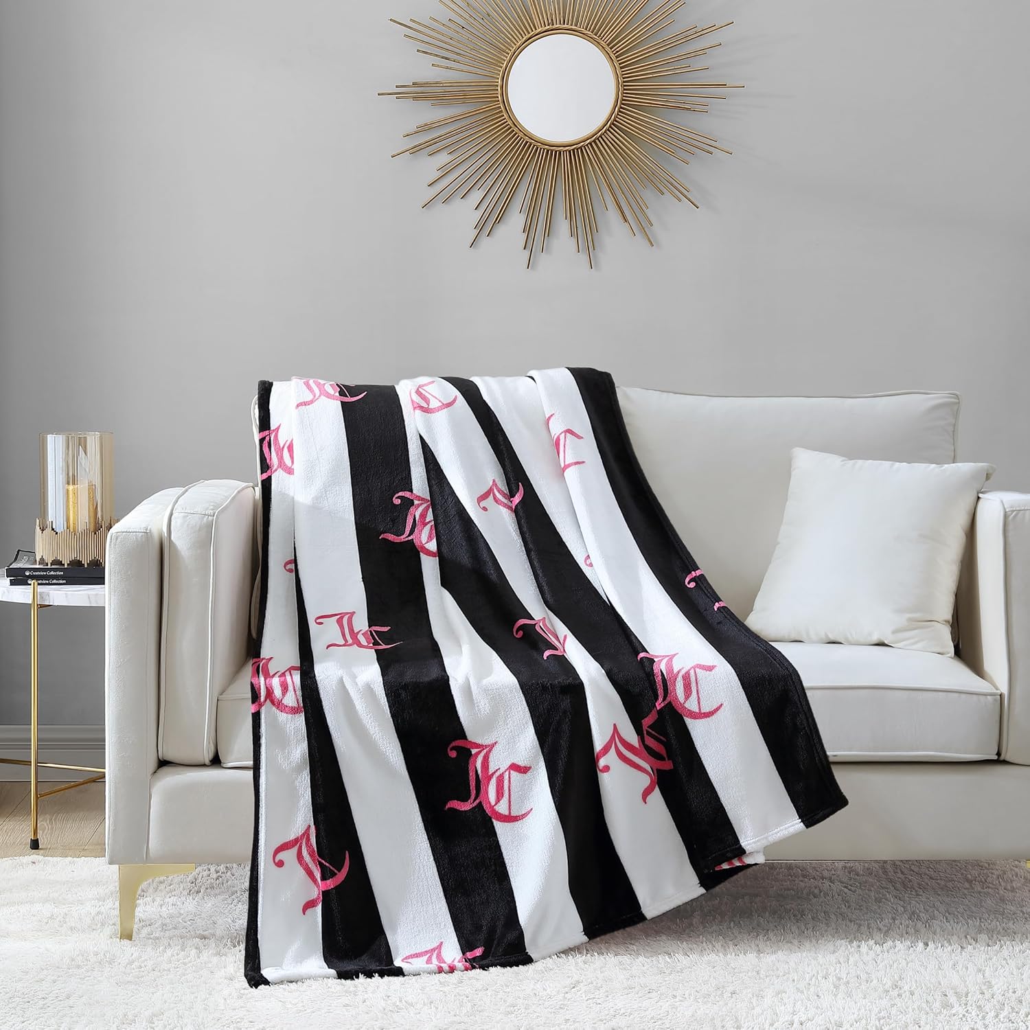Juicy Couture Cabana Plush Black Striped 50"X70" Fuzzy Throw Blanket - Luxurious Microfiber Plush Blanket for Ultimate Comfort and Cozy Warmth - Image 5