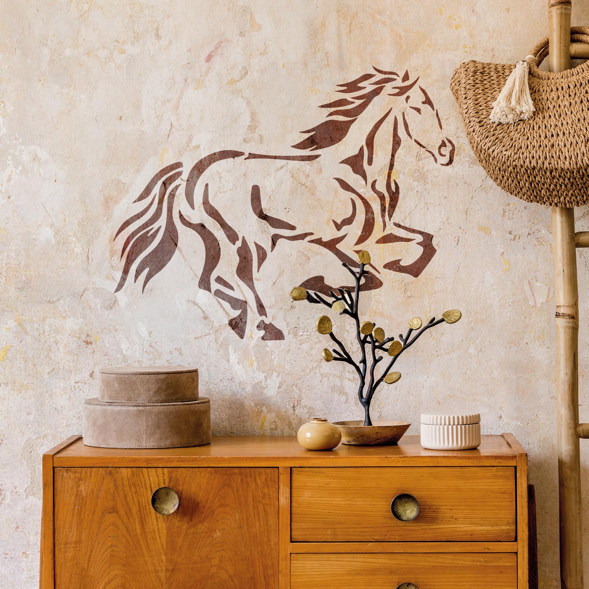 NAKLEO Large Wall Stencil - 16.9x25.2" Horses Pattern, Reusable Plastic Template For Painting Walls, Furniture, Fabric