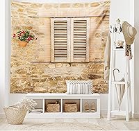 Vista 39 de Lunarable Tapiz costero, tumbonas y mar Caribe bajo el parasol naranja, imagen de vacaciones de luna de miel, decoración de tela para colgar