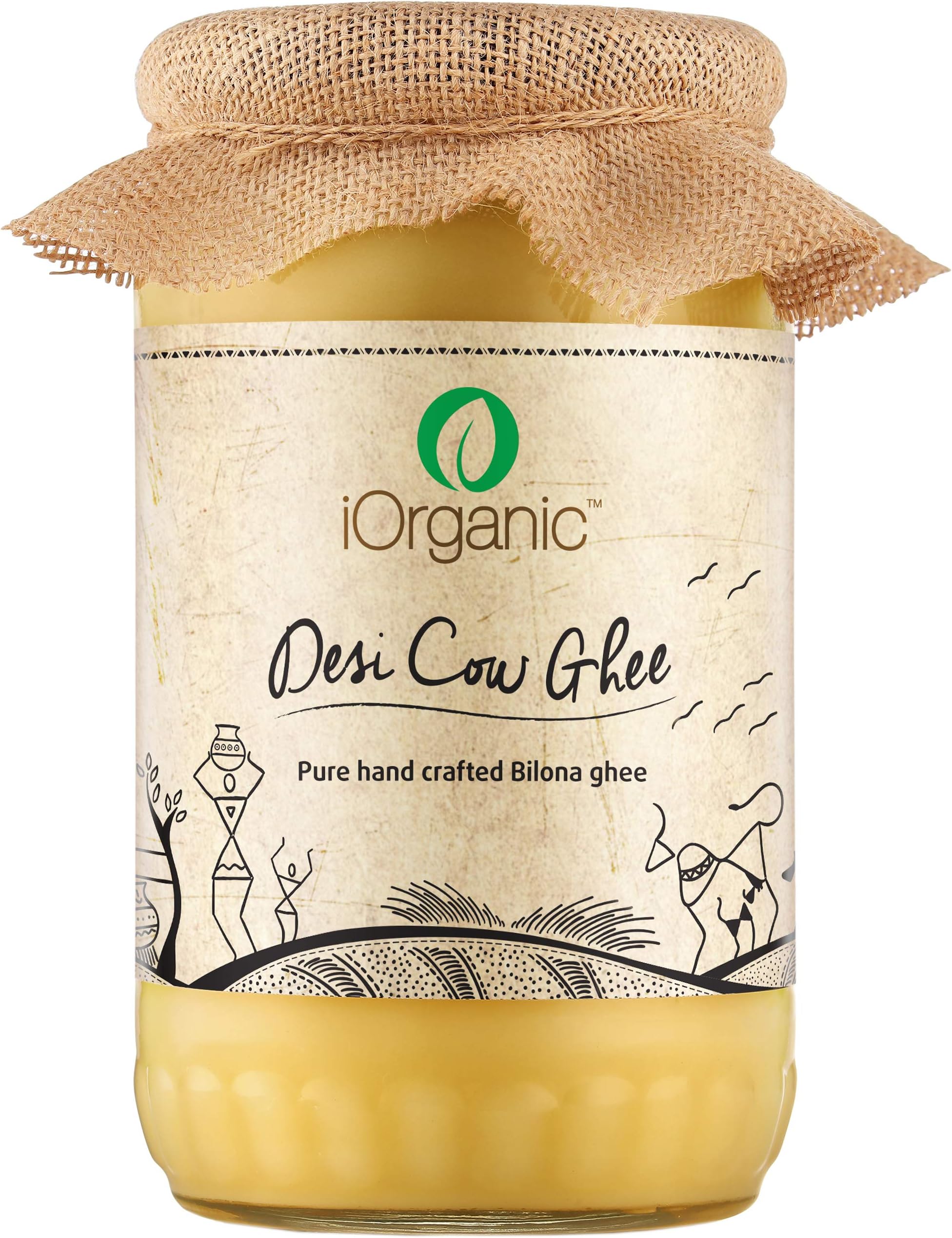 iOrganic® A2 Pure Cultured Vedic Desi Cow Ghee | Traditional Bilona Method | Grass Fed | Bottle (750 ML)