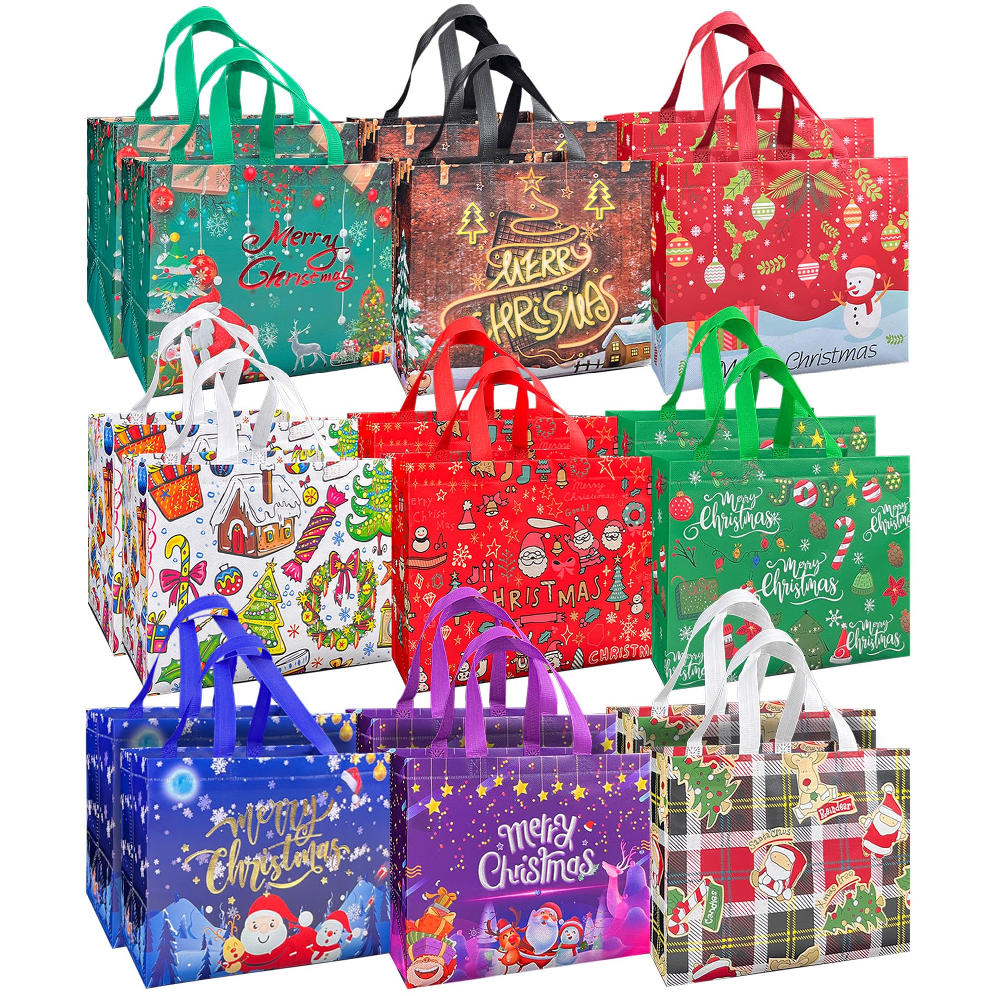 oxggerk 18Pcs Large Christmas Gift Bags, Reusable Christmas Gifts Bags with Handle, 12.6"×9.7"×6.7", Gift Bag for Xmas Presents, Large Non-Woven Tote