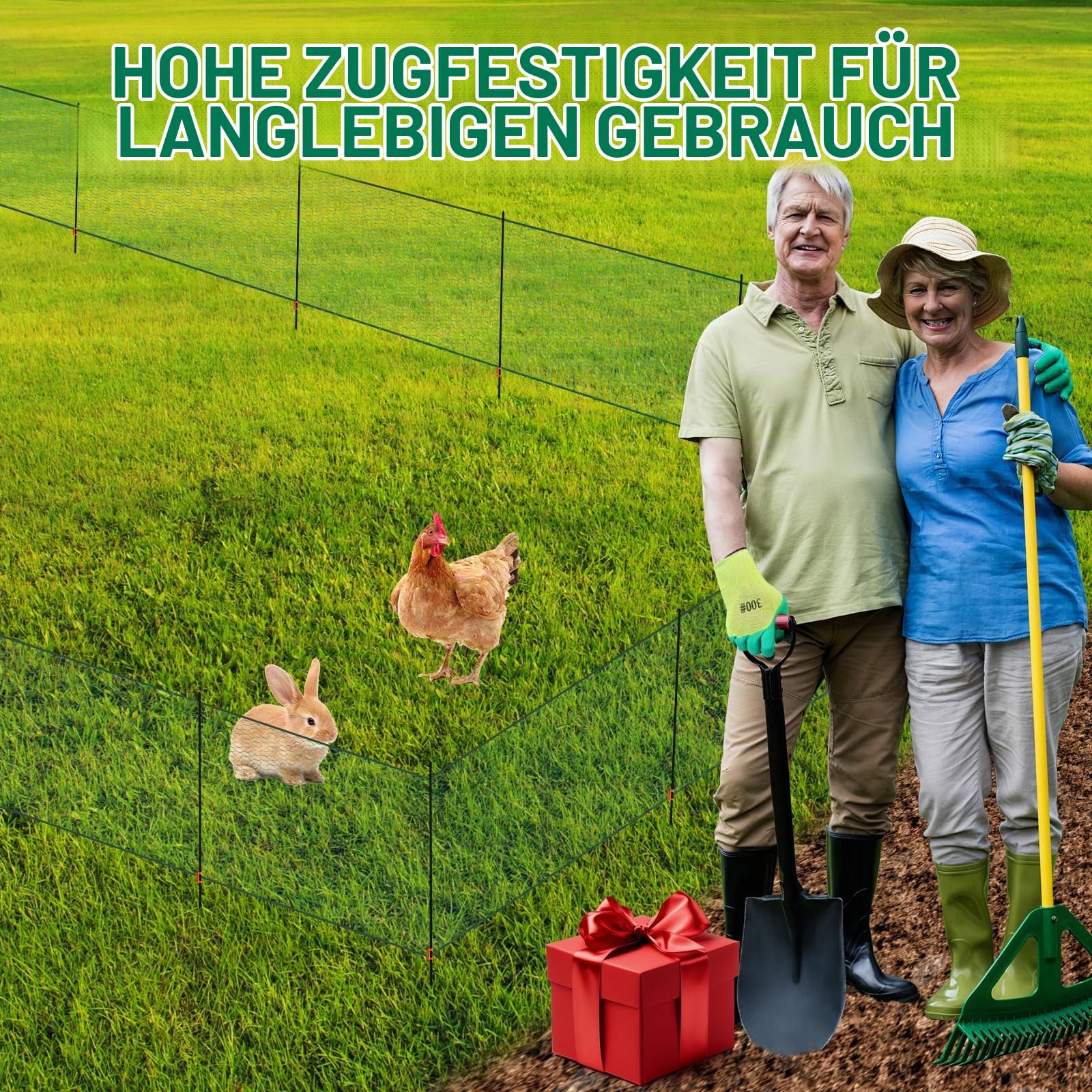 Begrenzungszaun Maschendrahtzaun mobiler Hühnerzaun & Hundezaun, 120 cm Höhe, Kunststoff beschichtet, Geflügelzaun Set mit Fiberglaspfosten für Garten & Tiergehege，15m