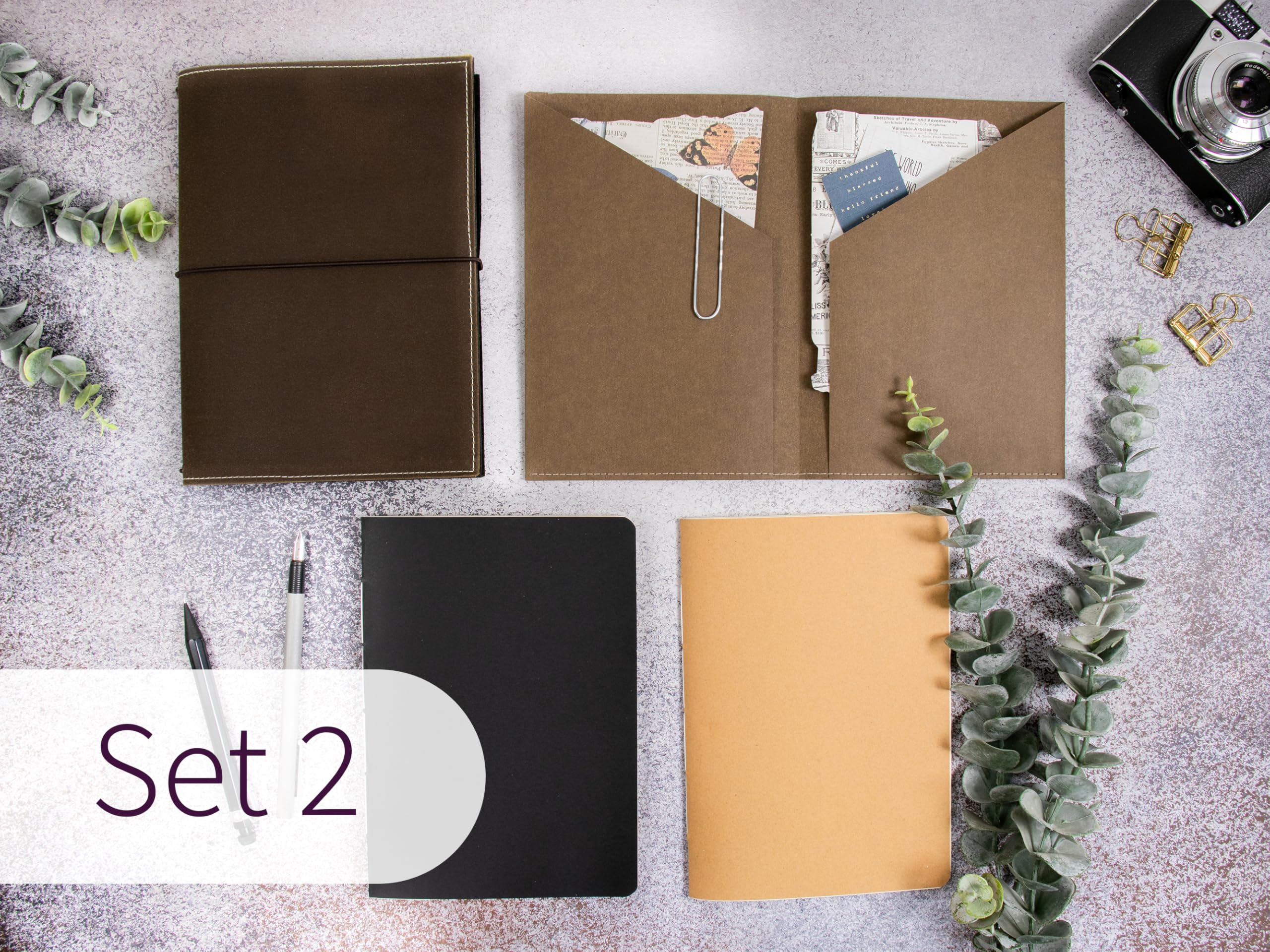Travelers Notebook, braun, – verschiedene Größen, nachfüllbar – Handmade Journal aus waxed Canvas, Platz für 2 Hefte, optional mit Notizheften, dots oder blanko, undatiert