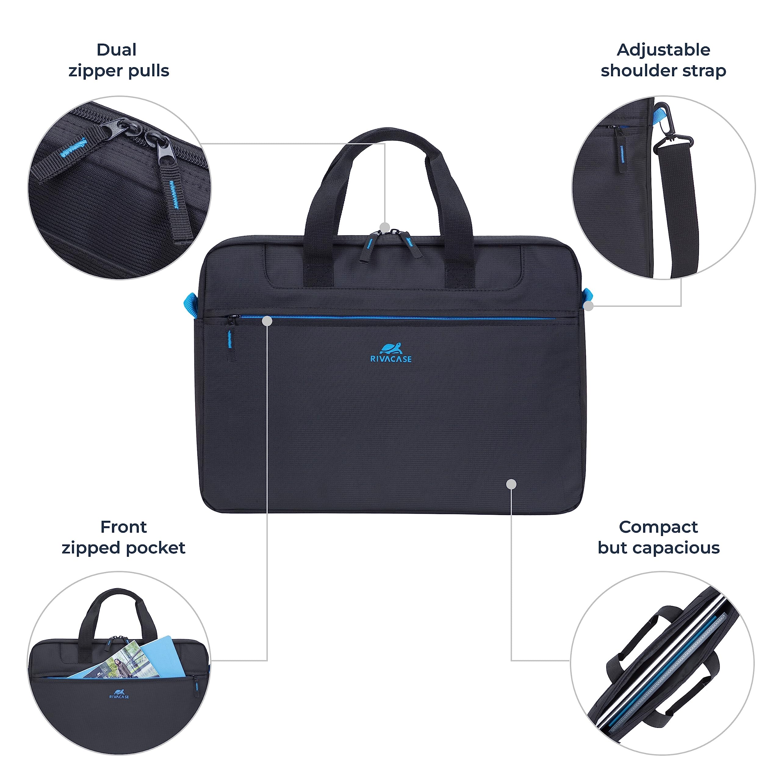 RIVACASE Laptoptas tot 15,6 inch – compacte tas met extra gevoerd laptopvak en veel opbergruimte – zwart RIVACASE Laptoptas tot 15,6 inch – compacte tas met extra gevoerd laptopvak en veel opbergruimte – zwart