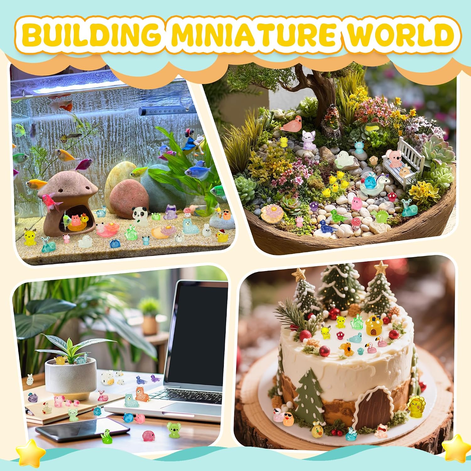 Tardigrade Mini Resin Animals Variety Pack, 150 Pcs Luminous Tiny Resin Animals Figures 48 Types Bulk Glow in The Dark Small Figurines Miniatures Garden Landscape Potted Decor