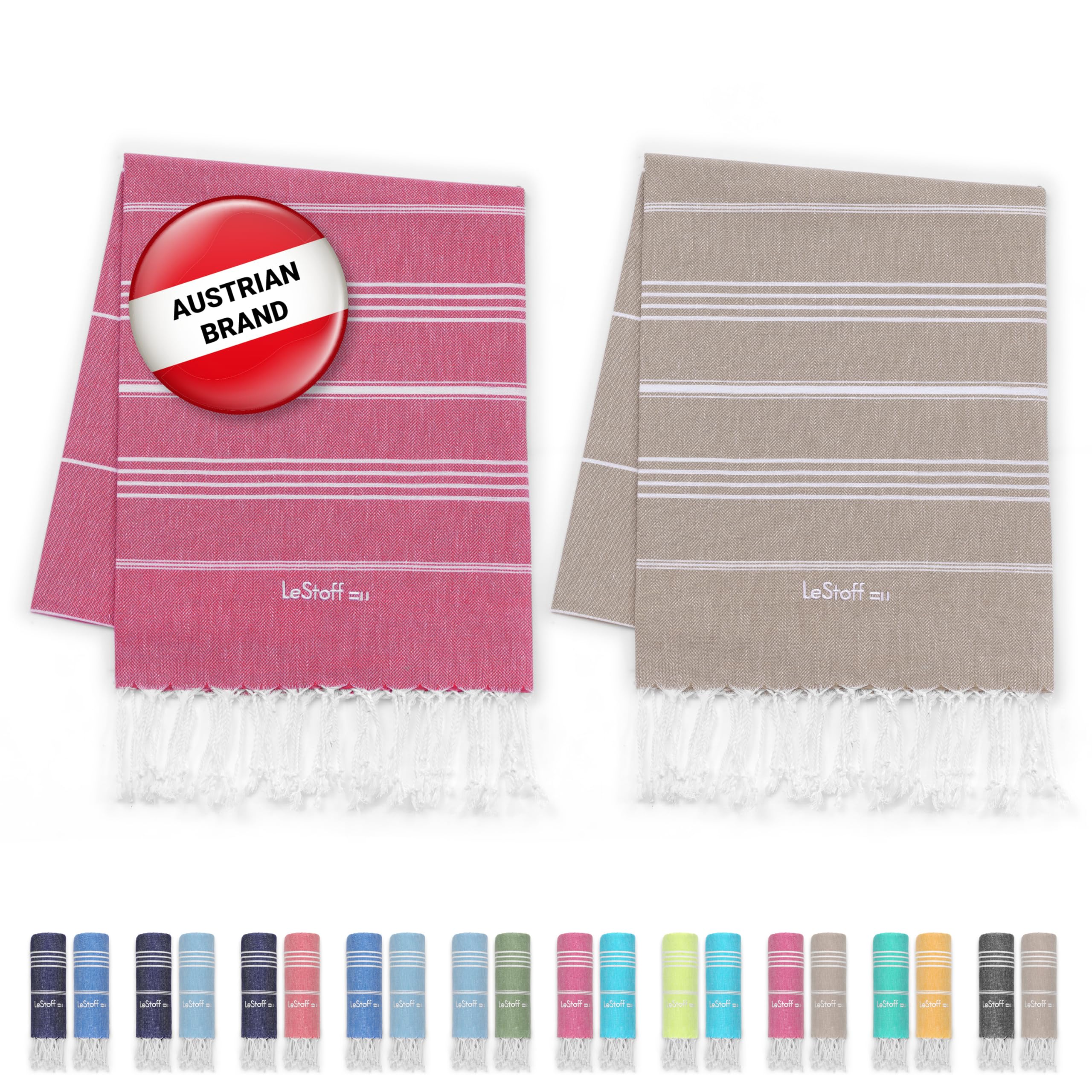 LeStoff Premium Hammam Towel (Set of 2), 100% Organic Cotton, Pre-washed Sustainable Absorbent & Quick-Drying, Beach, Bath