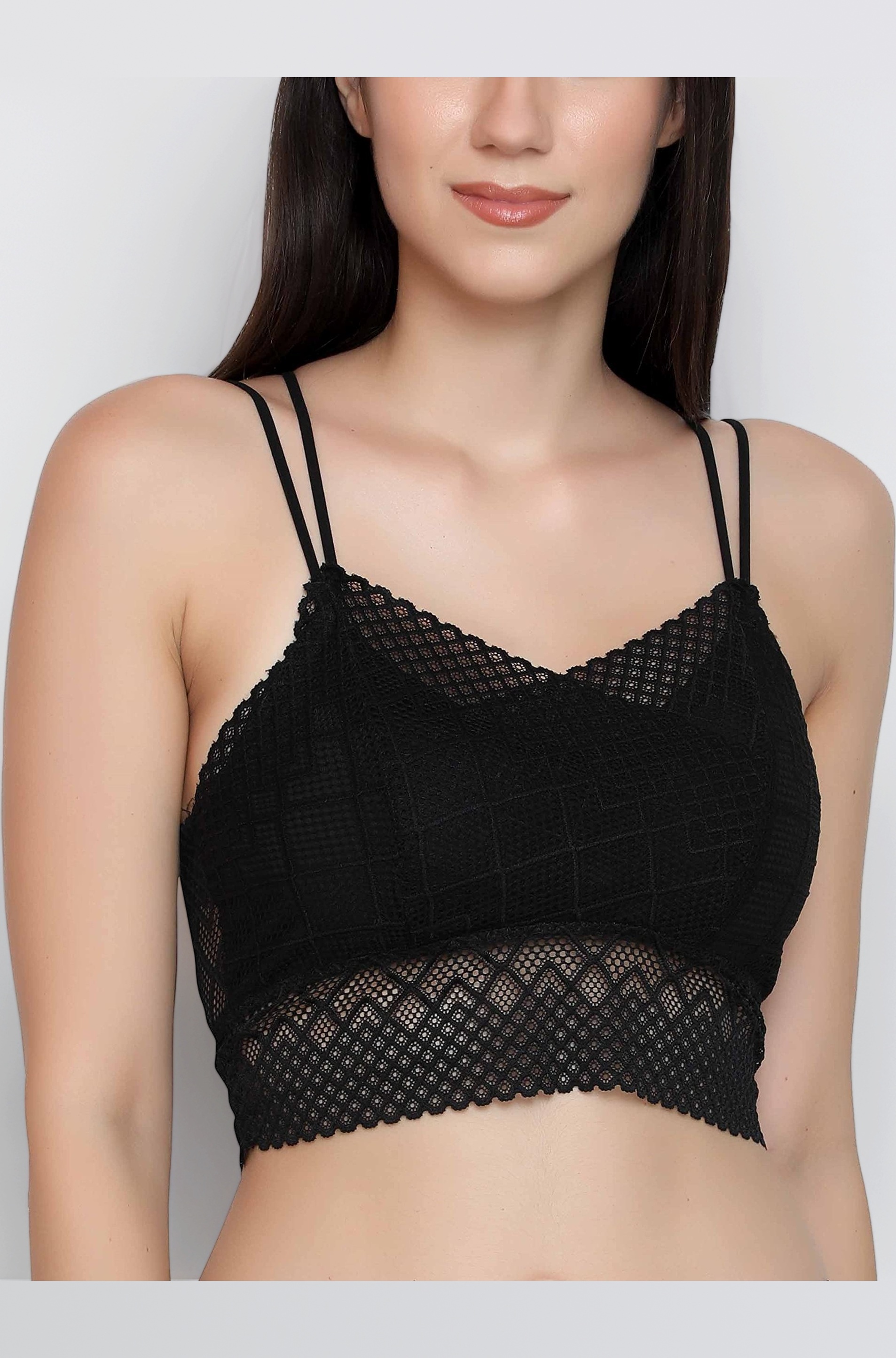 Women's Lace Spandex Padded Wire Free Adjustable Straps Lace Floral Pattern Everyday Bra | Smooth Lace Full Coverage Bralette Bandeau Bra Crop Tube Top, Free Size