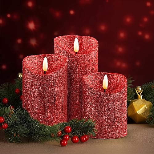 Miniatura 9 de CVHOMEDECO. Juego de 3 velas LED parpadeantes sin llama con purpurina que funcionan con pilas para el hogar, boda, Halloween, decoración de Navidad.