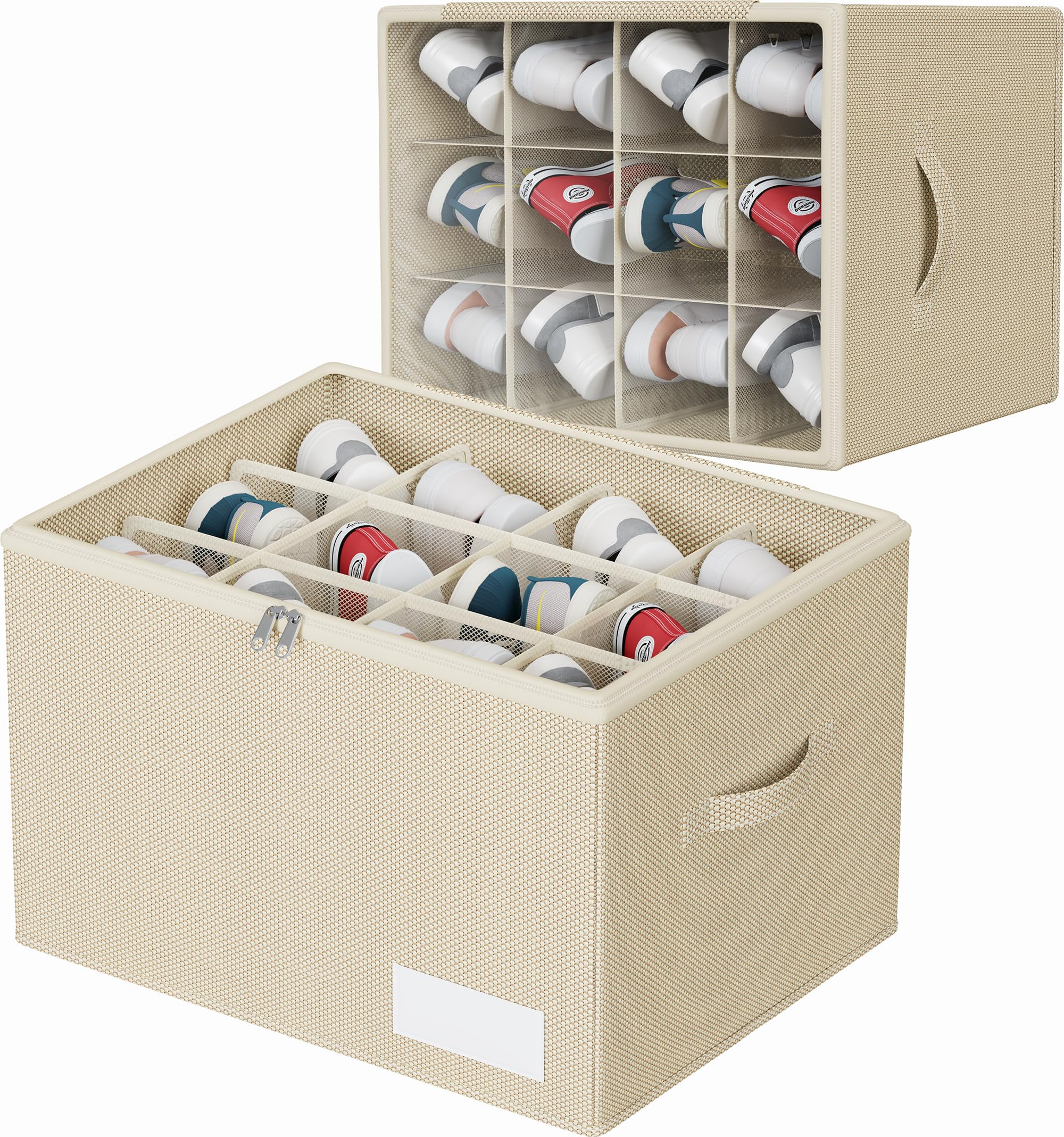WANGIRL Organizador Zapatos Armario, Caben 12 Pares, Cajas Almacenaje Zapatos Plegable, Organizador de Zapatos con Tapa Transparente, Soporte Inferior y Asas Reforzadas - Gris — view 10