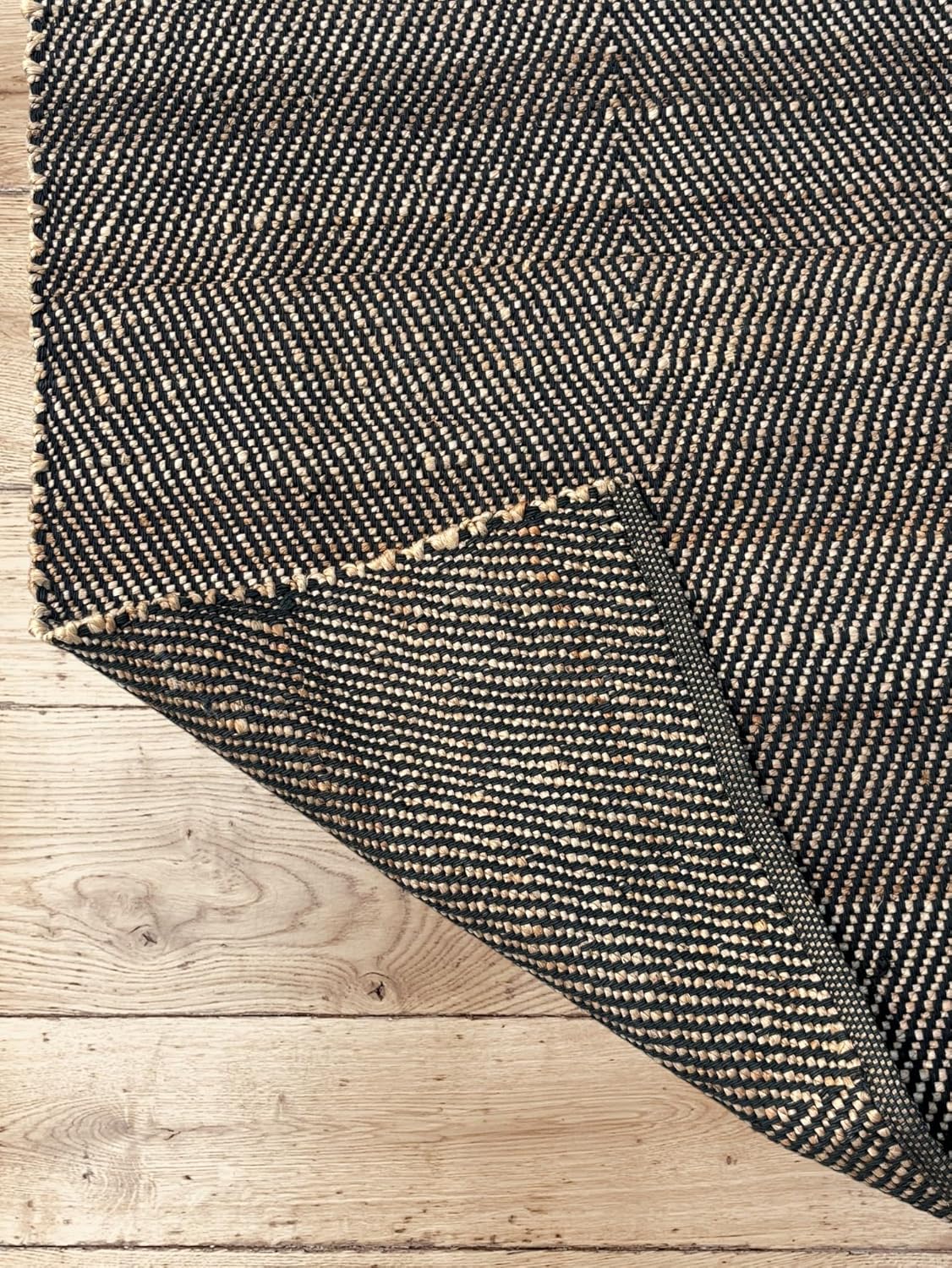 Jute Area Rug, Diamond Design, Natural Base with Colored Threads, Multiple Sizes and Colors (Charcoal Black, 3' X 5')