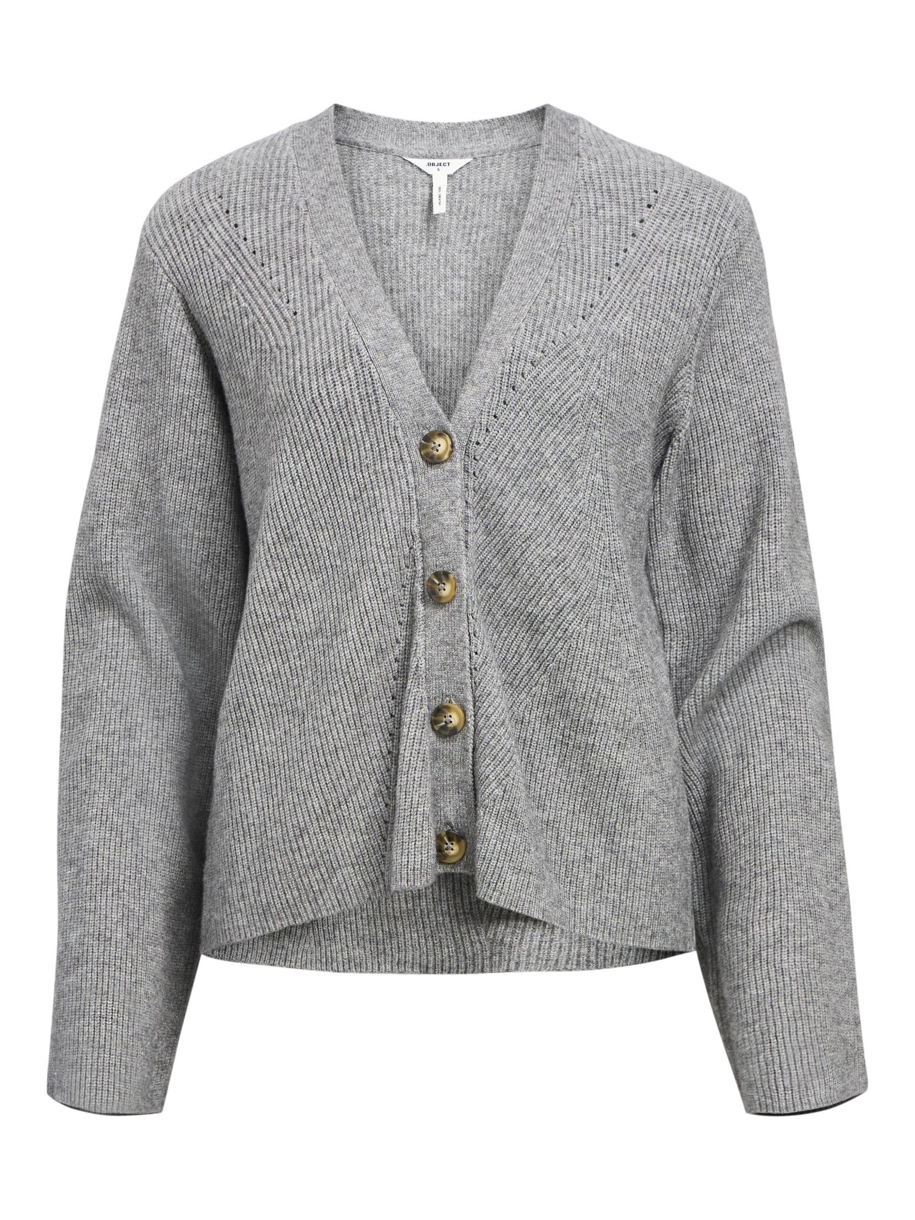 Object OBJDITTE RE L/S Knit Cardigan Noos, Medium Grey Melange, M