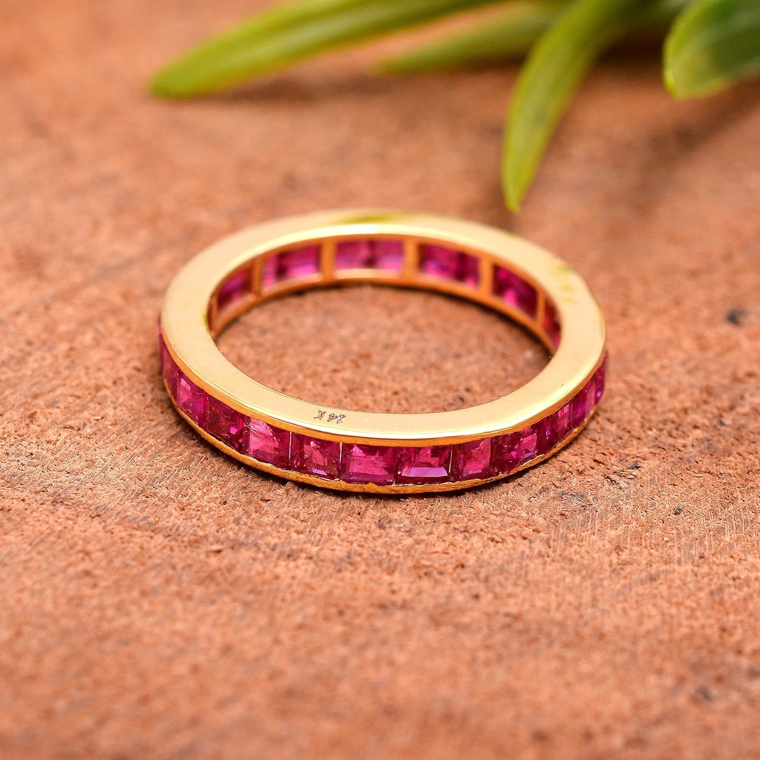 14k Yellow Gold Handmade Emerald/Ruby Birthstone Eternity Band Ring For Women Fine Jewelry Rings, Gift For Her V - Image 3