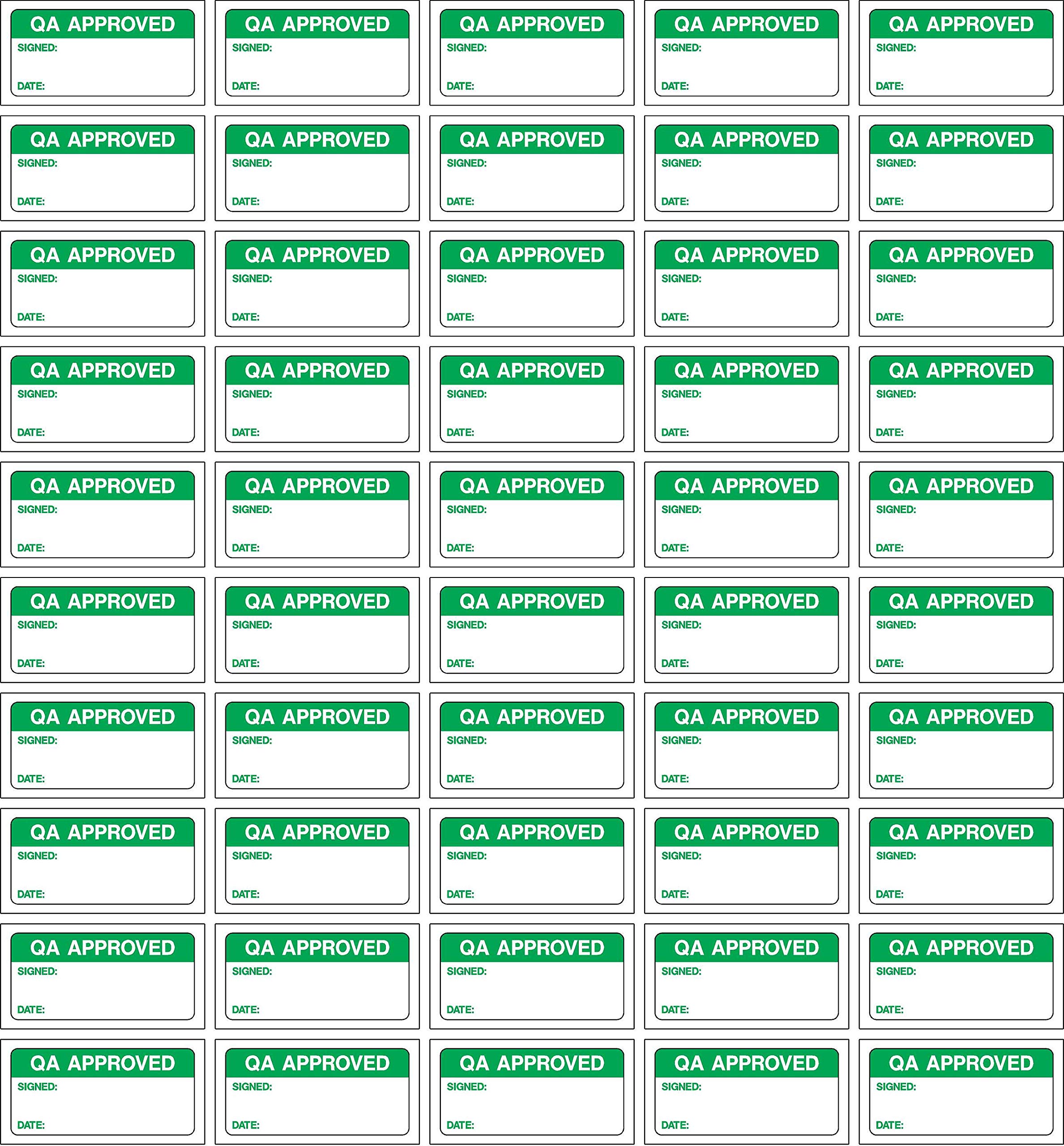 Quality Control Labels QA Approved, Signed and Date - 250 Stickers 40mm x 20mm