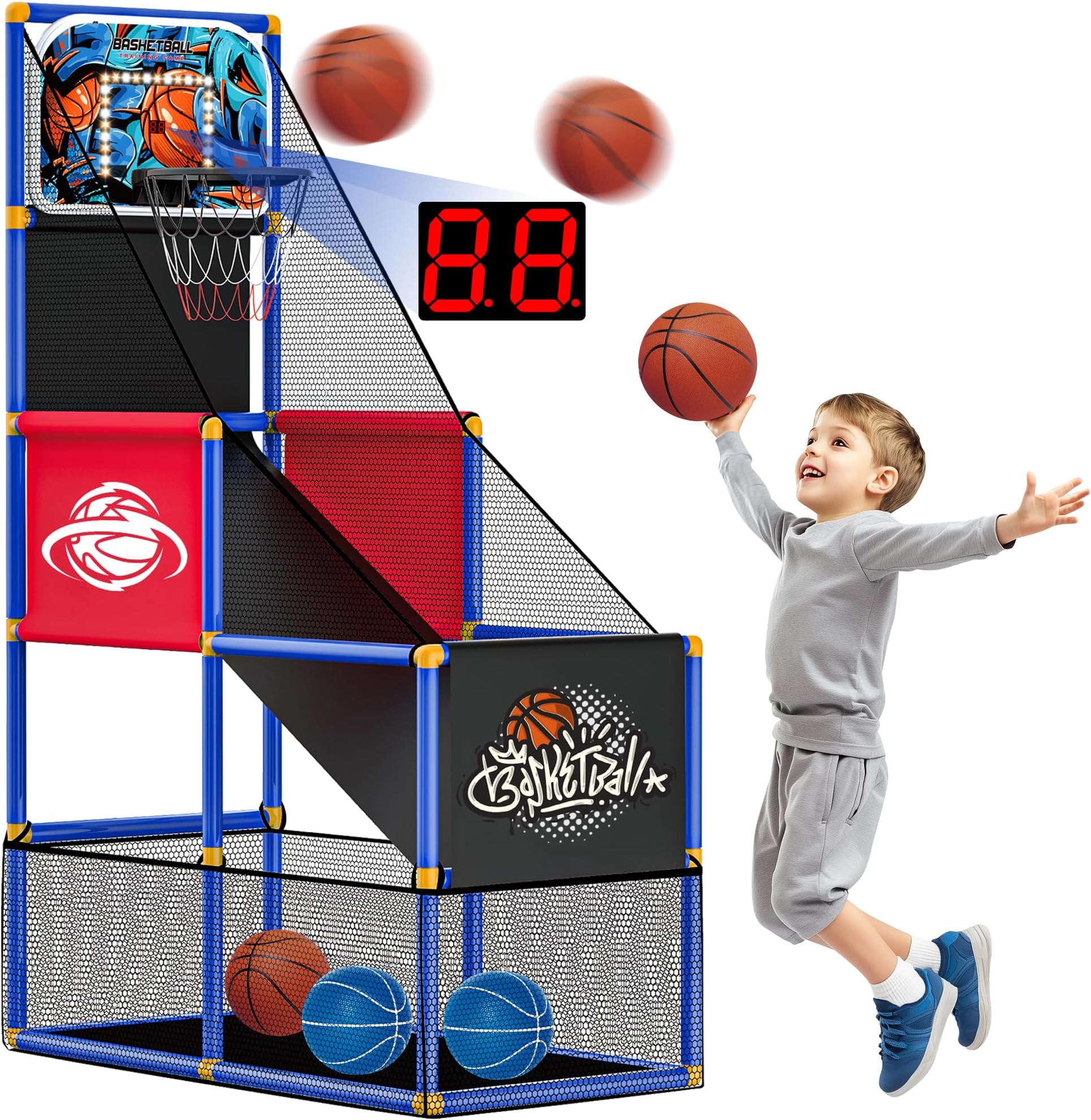 Kids Arcade Basketball Hoop Indoor Outdoor Single Shot Basketball Game for Toddler,Carnival Games Sport Gifts for Boys Girls Ages 3-8 Years Old,Ideal for Competition