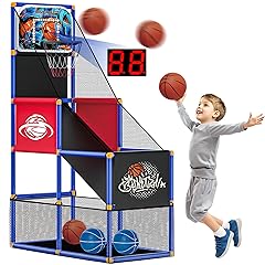 Kids Arcade Basketball Hoop with 4 Balls , Indoor Outdoor Single Shot Basketball Game for Toddler,Carnival Games Sport Toys Gifts for Boys Girls Ages 3-8 Years Old,Ideal for Competition,Pump Included