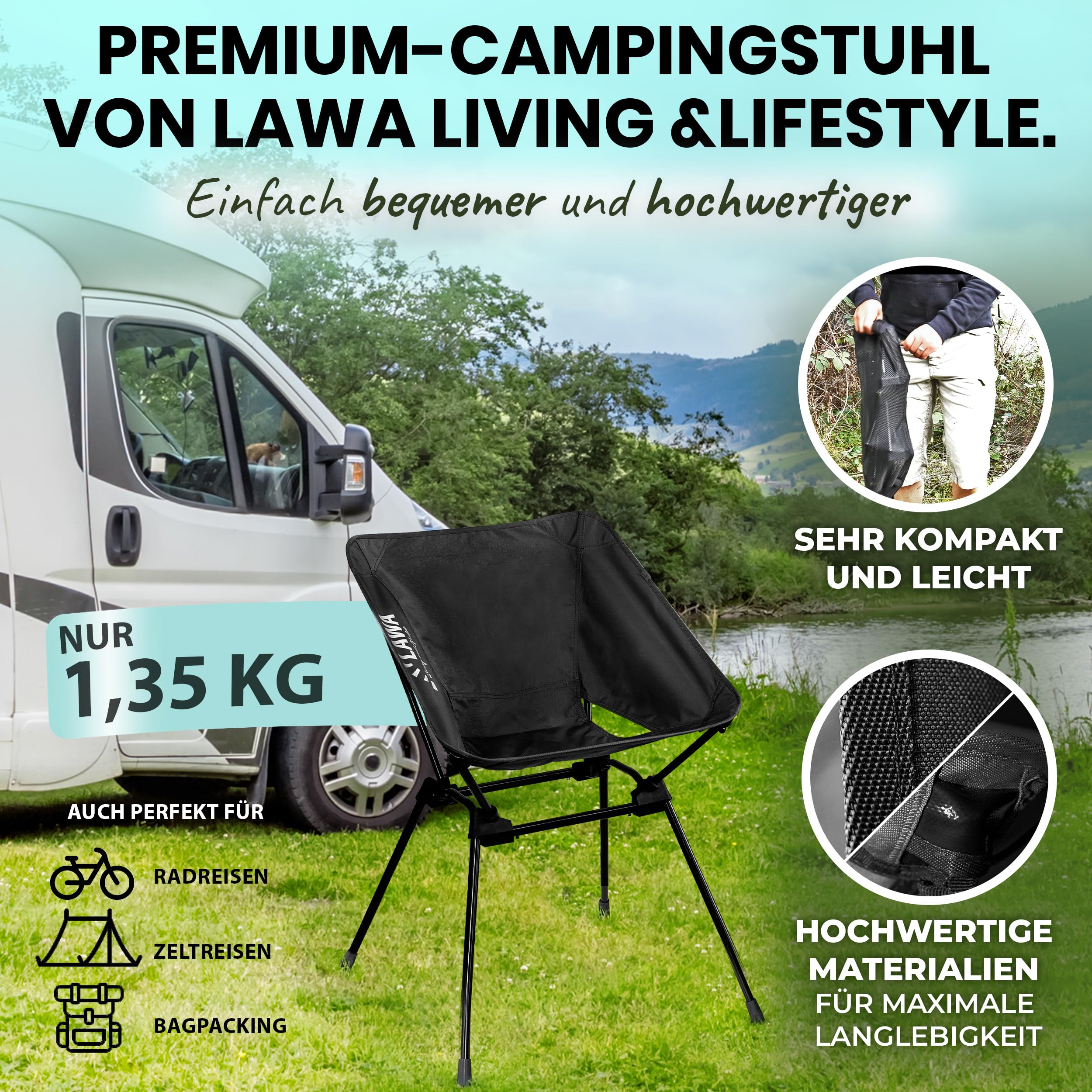 Campingstuhl faltbar 50cm Sitzhöhe ultraleicht Aluminium 112 kg Traglast Faltstuhl Outdoor Klappstuhl klein Picknick Stuhl tragbar Angelstuhl klappbar 