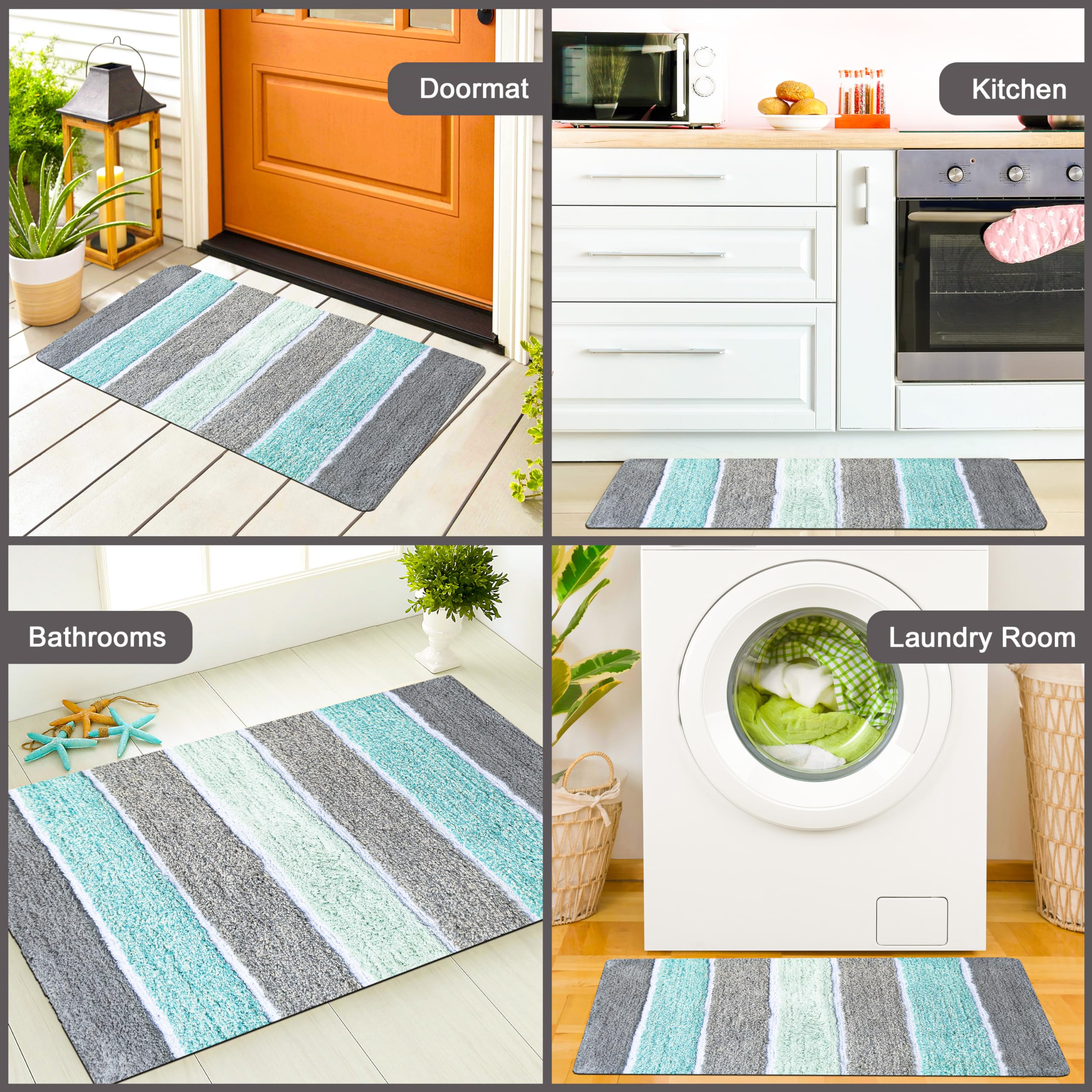 Chardin home – Juego de 2 alfombras de baño de Rayas coronales, 100% algodón Puro, de 21 x 34 cm y 43 x 61 cm