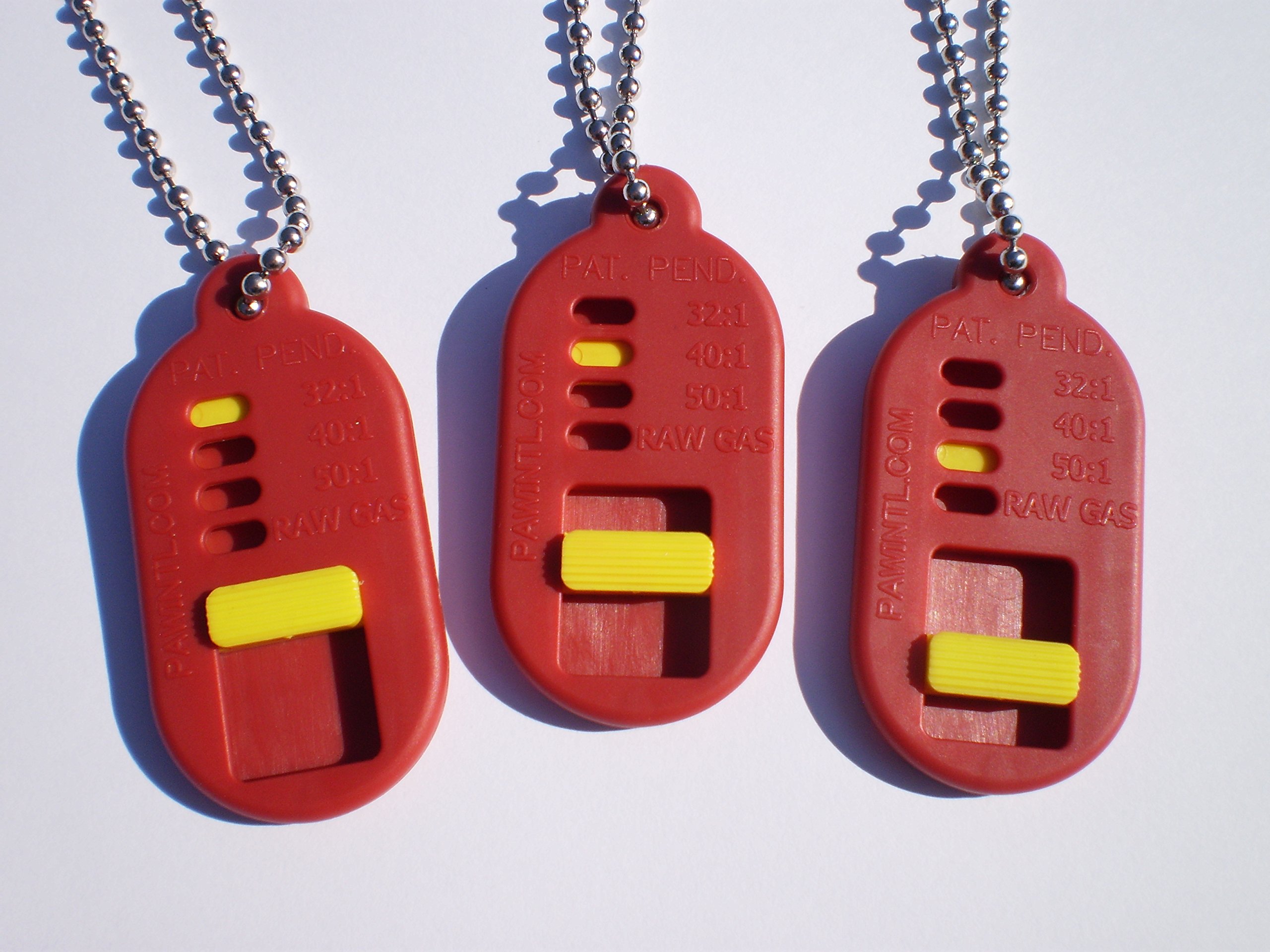 PAWInternational 2 Stroke Buddy Gas Can ID Tag for 2 Cycle Mix (Set of 3) | 50:1, 40:1, 32:1, & Raw Gas Selection | Gas Mix Chart on Back