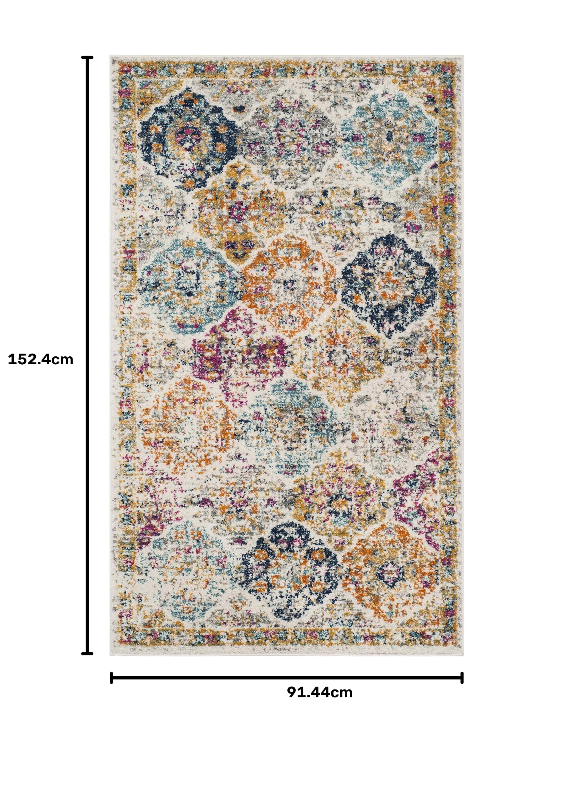SAFAVIEH Nowoczesny elegancki dywan do salonu, jadalni, sypialni - kolekcja Madison, krótkie runo, w kolorze kremowym i wielokolorowym, 91 x 152 cm
