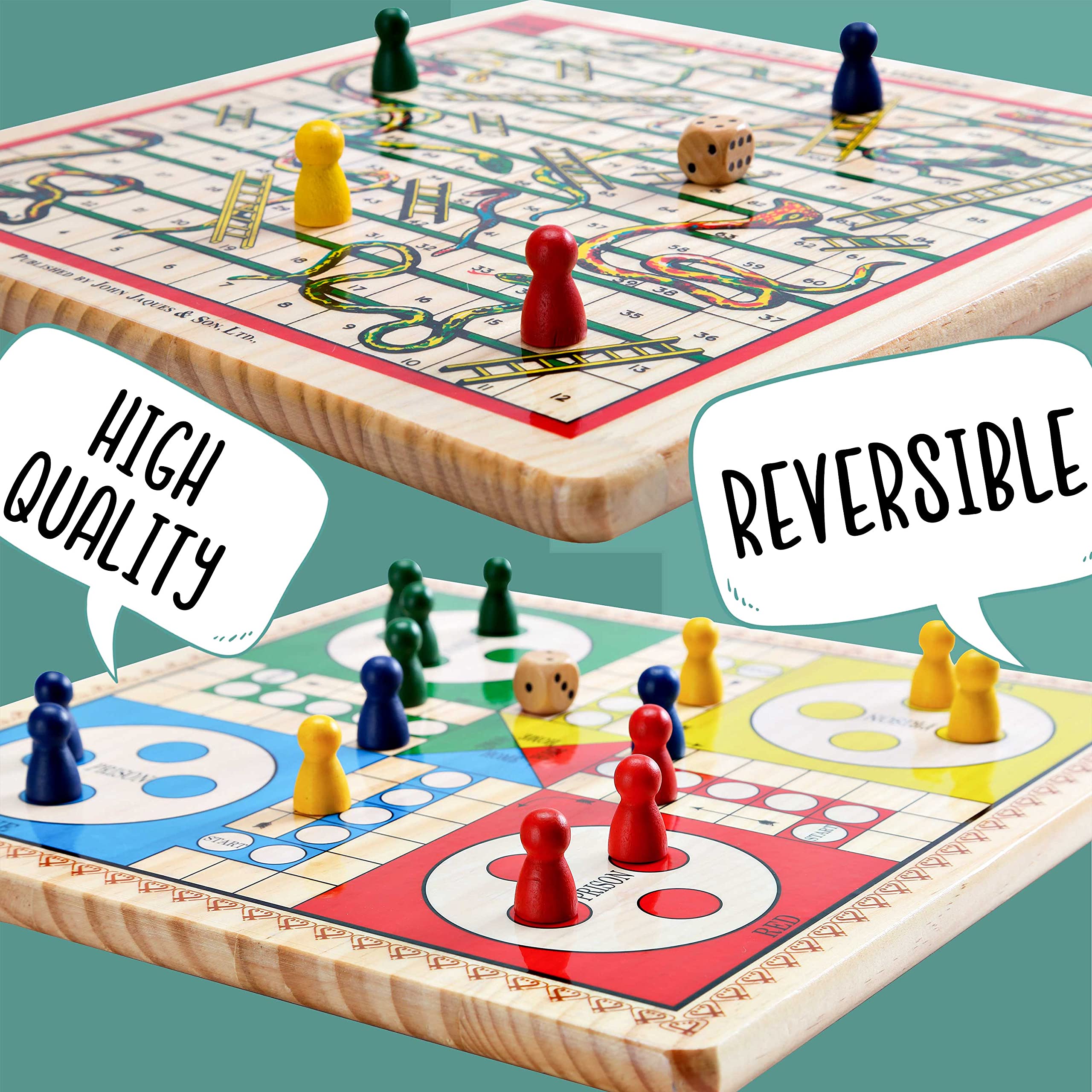 Jaques of London 2 in 1 Snakes and Ladders Game with Ludo Board Game