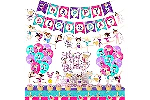 Gymnastics Birthday Party Kit - Decorations, Banner, Cake Topper, Balloons, Cupcake Toppers, and Tablecloth