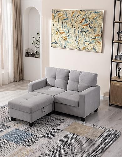 Miniatura 9 de poplarbox Juego de sofá de terciopelo tapizado seccional para sala de estar, sofá modular (otomano, gris claro)