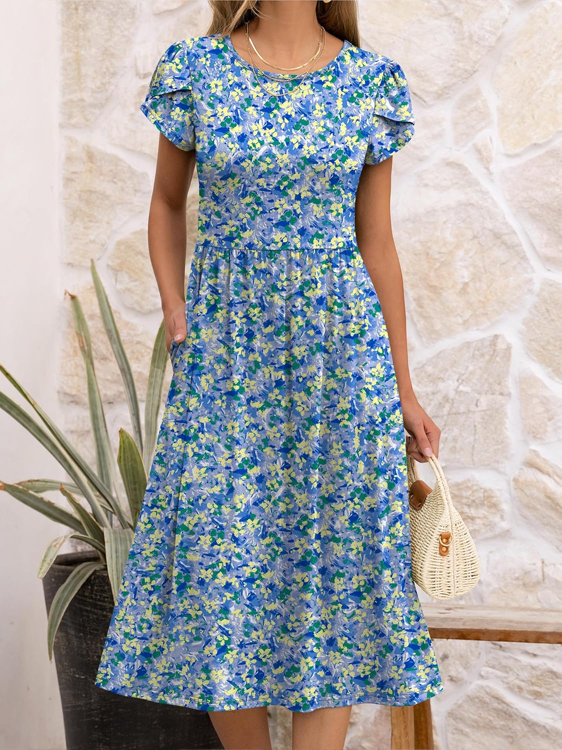 ANRABESS Women's Summer Short Sleeve A-Line Midi Dresses Casual Floral T-Shirt Dresses Flowy Beach Sundress with Pockets - Image 5