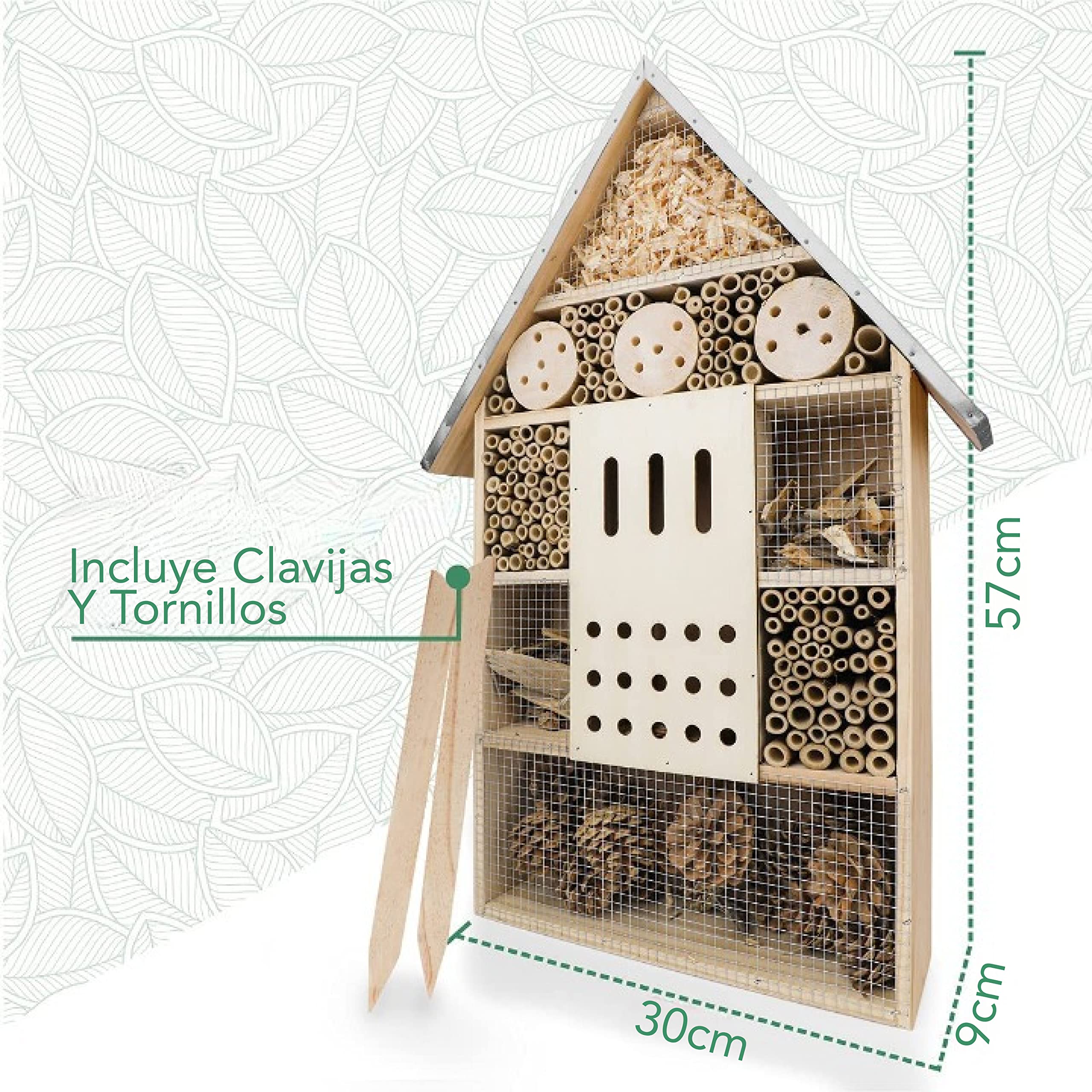 WILDLIFE FRIEND Hotel para Insectos con Techo de Metal XL. Casa para Insectos en Madera Natural para Abejas, Mariquitas, crisópidos, Mariposas. Mariposario