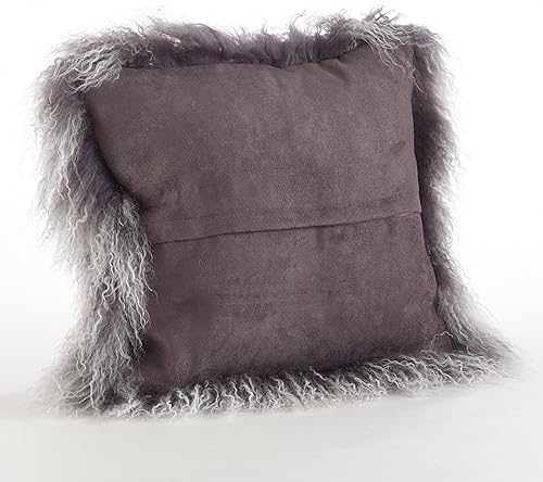 Vista 32 de SARO LIFESTYLE Almohada de lana de cordero mongol 100% con relleno de poliéster, 20 pulgadas, gris