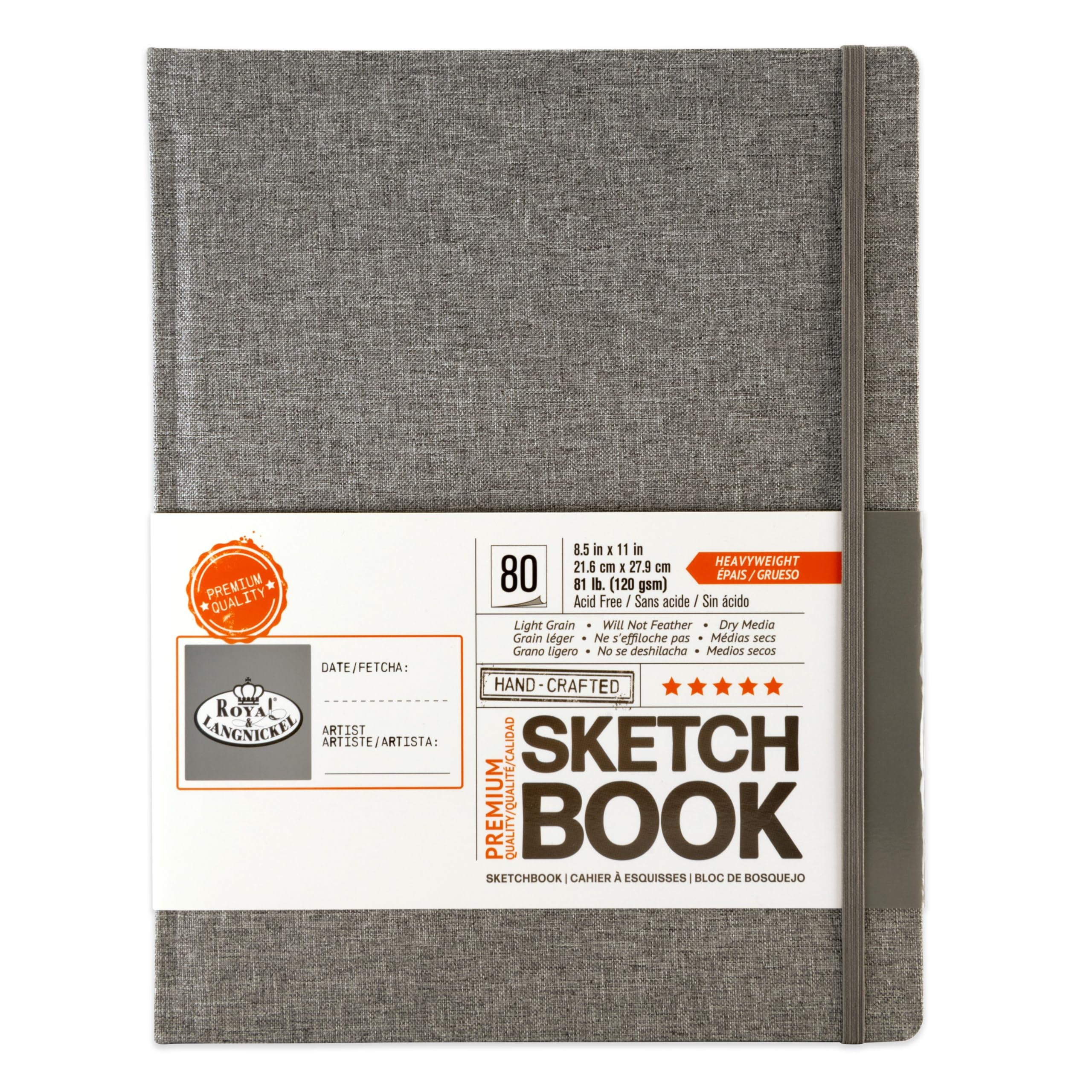 Royal & Langnickel 8.5 x 11 inch Grey Fabric HARDBOUND Sketchbook