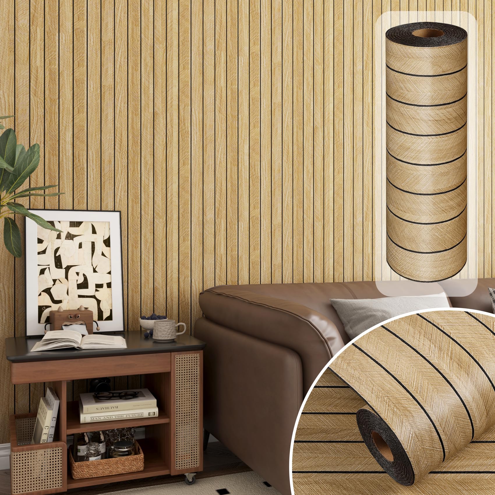 Decotalk Pannelli Decorativi per Pareti Camera da Letto Legno Marrone 60X400cm Spesso Pannelli Decorativi per Pareti Legno Carta da Parati Adesiva Muro 3D Pannello Murali Decorativo Parete per Interne