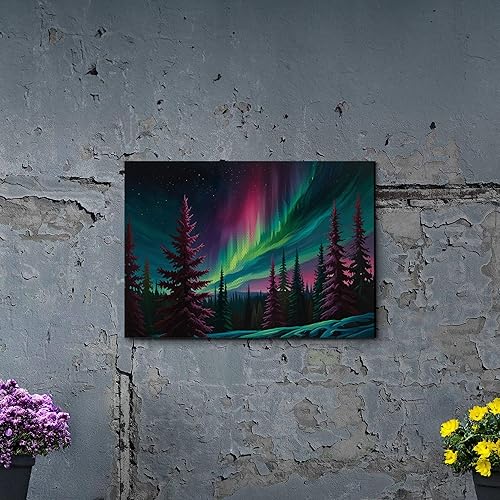 Miniatura 3 de Aurora Borealis, Northern Lights Art, framed canvas print, snow capped mountain landscape art, synthwave vaporwave, Decor Canvas, Print