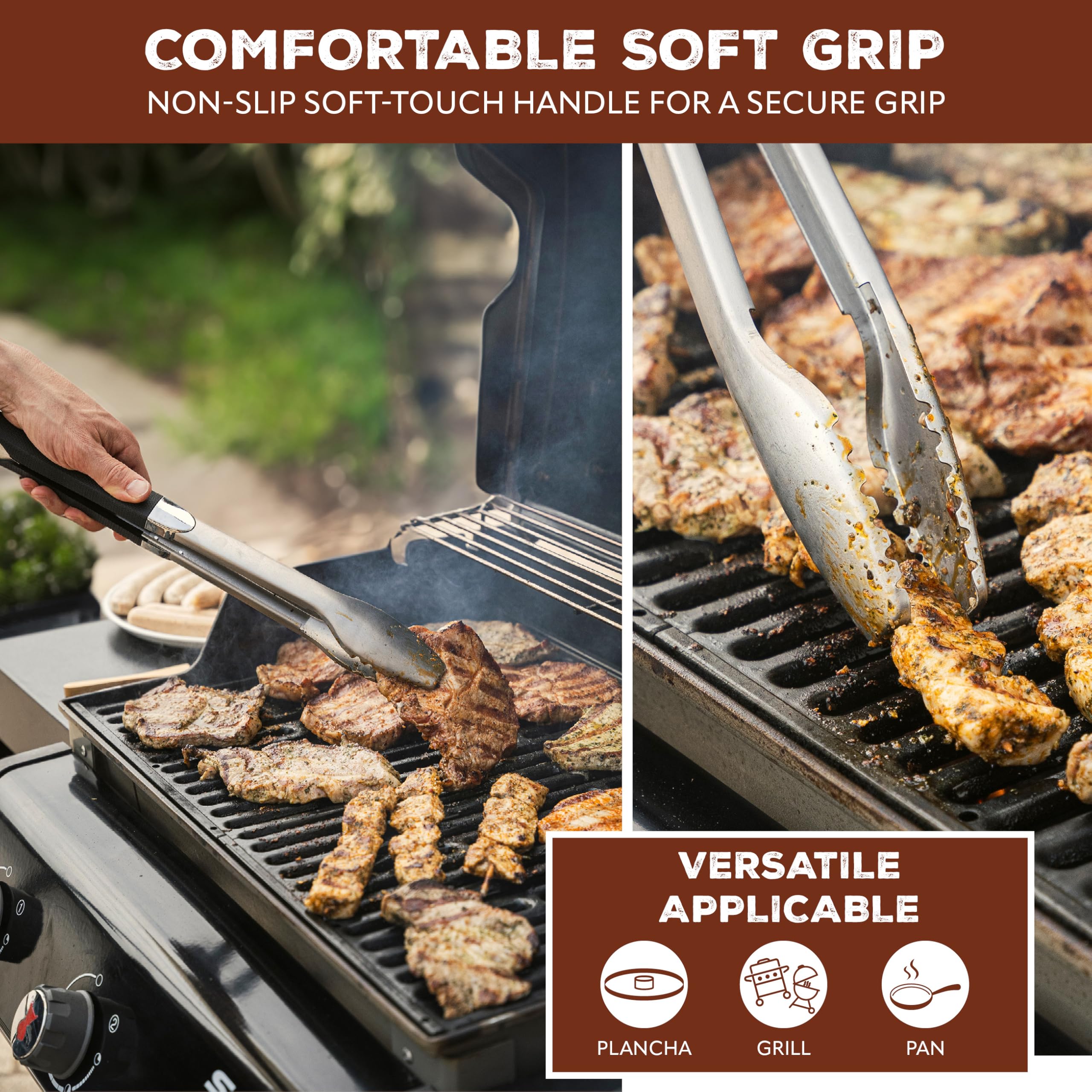 bremermann Set di posate per barbecue, 3 pezzi, pinza, paletta, forchetta per carne, accessori per barbecue in acciaio inox con impugnatura morbida