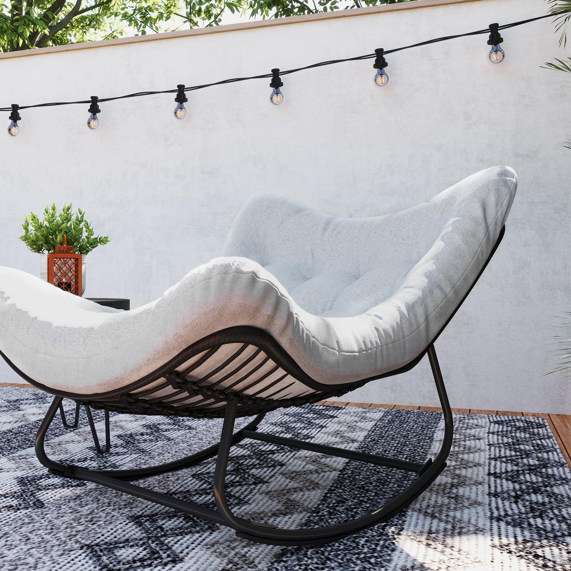 Outsunny Fauteuil à Bascule de Jardin, Chaise à Bascule en Forme d'œuf en résine tressée, Rocking Chair avec Coussin rembourré pour Jardin, Chambre à Coucher, Salon, Gris