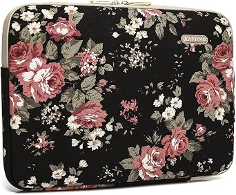 kayond Water-Resistant Canvas 14.1 Inch Laptop Sleeve-Black C Rose