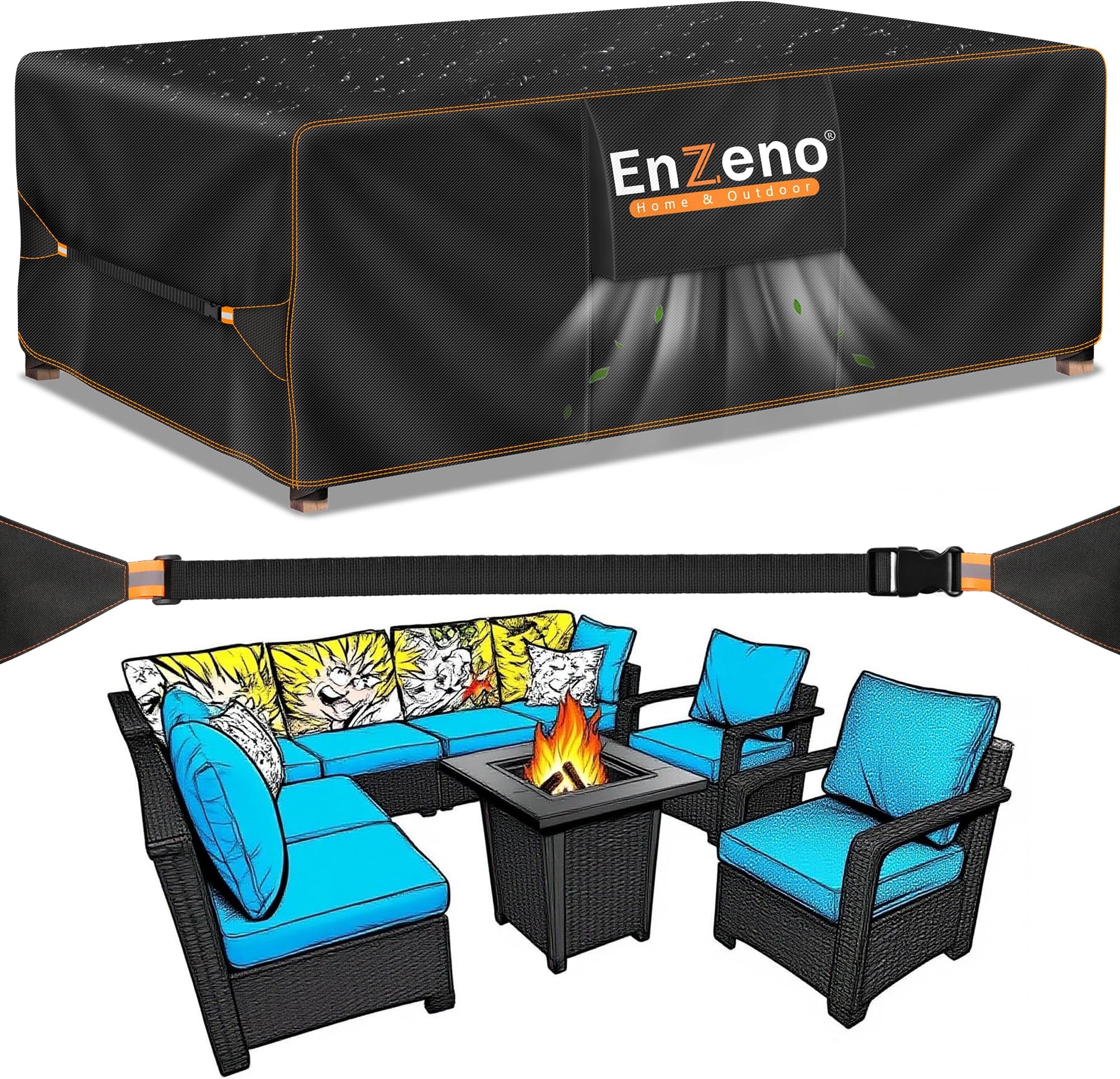 Enzeno Patio Furniture Set Cover Outdoor,Sectional Sofa Set Cover 160x100x74cm, Rectangular/Square Table Covers, Rattan Patio Furniture Covers Waterproof,Oxford Fabric Outdoor Windproof