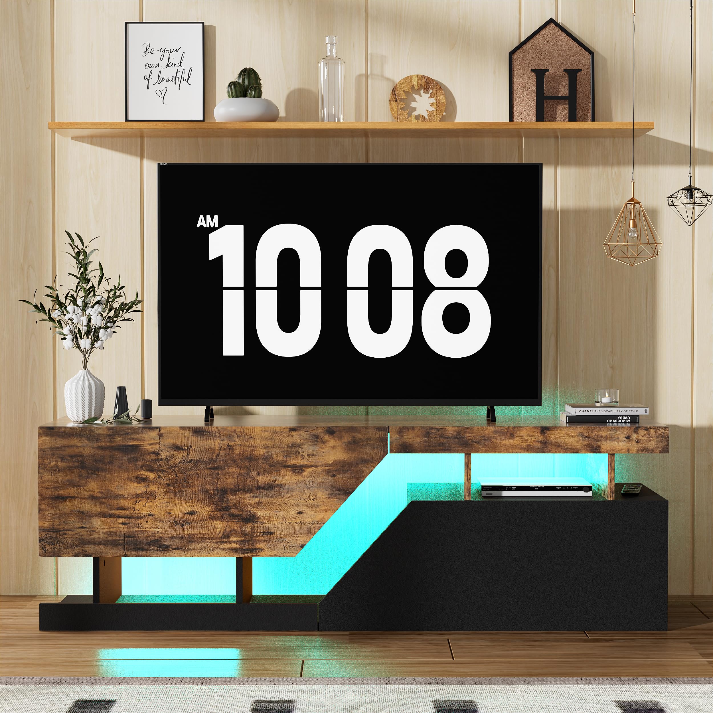 Mobile TV con Luci LED a 2 porte Mobile per TV Tavolino Basso Tavolino Porta TV fino a 65 Pollici Armadio Moderno per TV Mobile Porta TV per soggiorno, sala da pranzo, camera da letto 140cmX35cmX44cm