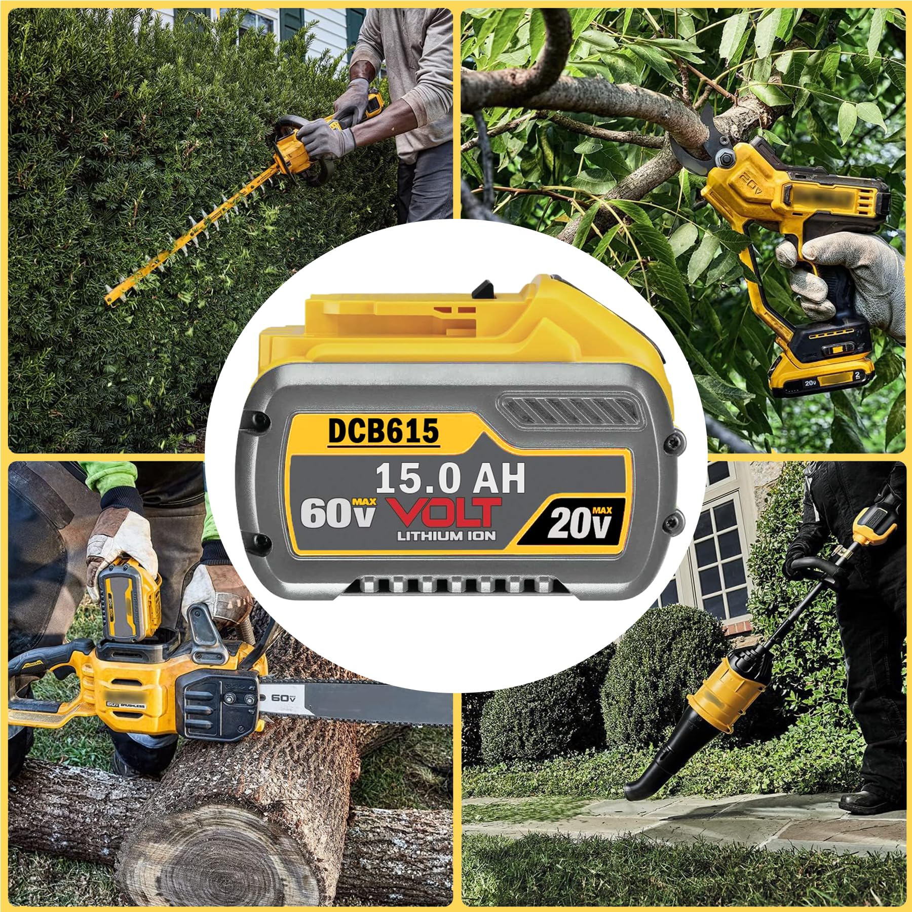 LONG FIT 2PACKS 60V MAX 15000mAh Replace for DeWalt Battery DCB606 DCB609 DCB612 DCB615 Compatible with DeWalt 20V/60V Power Tools and Chargers